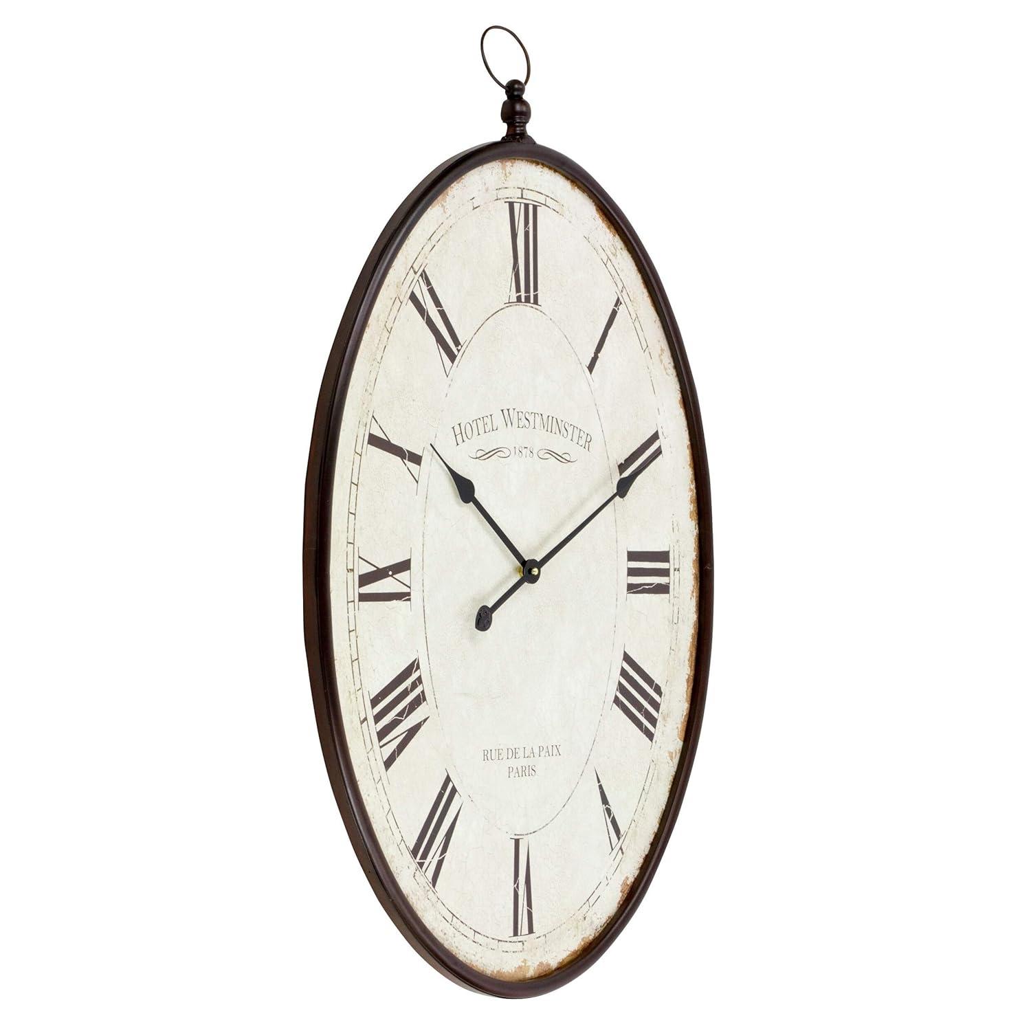 Aspire Home Accents Ines Large Oval Wall Clock - 36"H x 23.5"W x 1.5"D