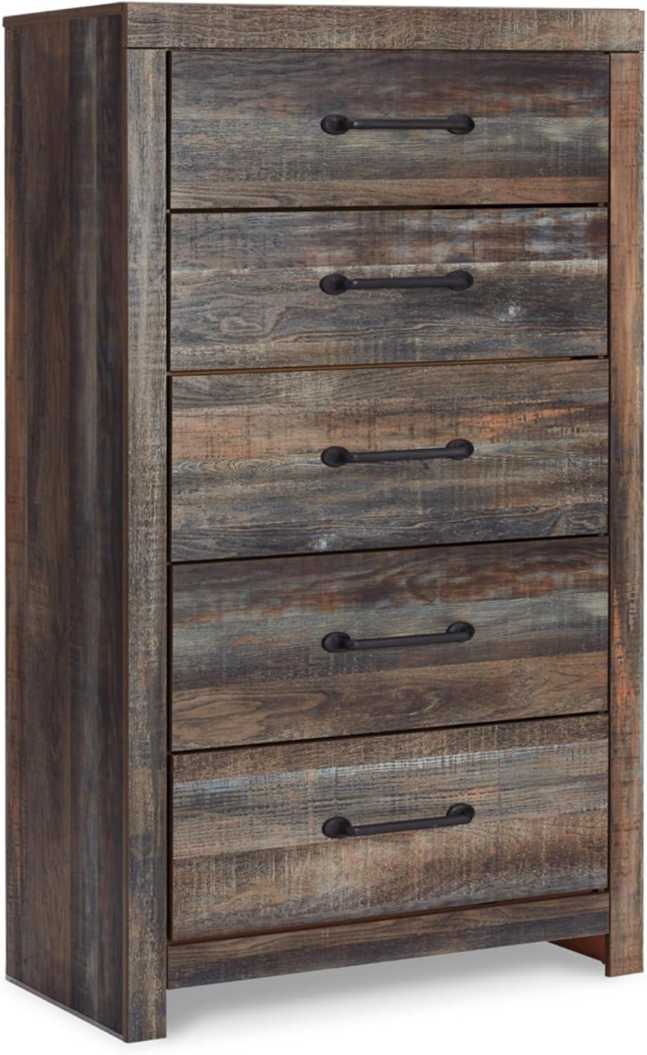 Drystan 32'' Rustic Brown 5-Drawer Chest with Metal Pulls