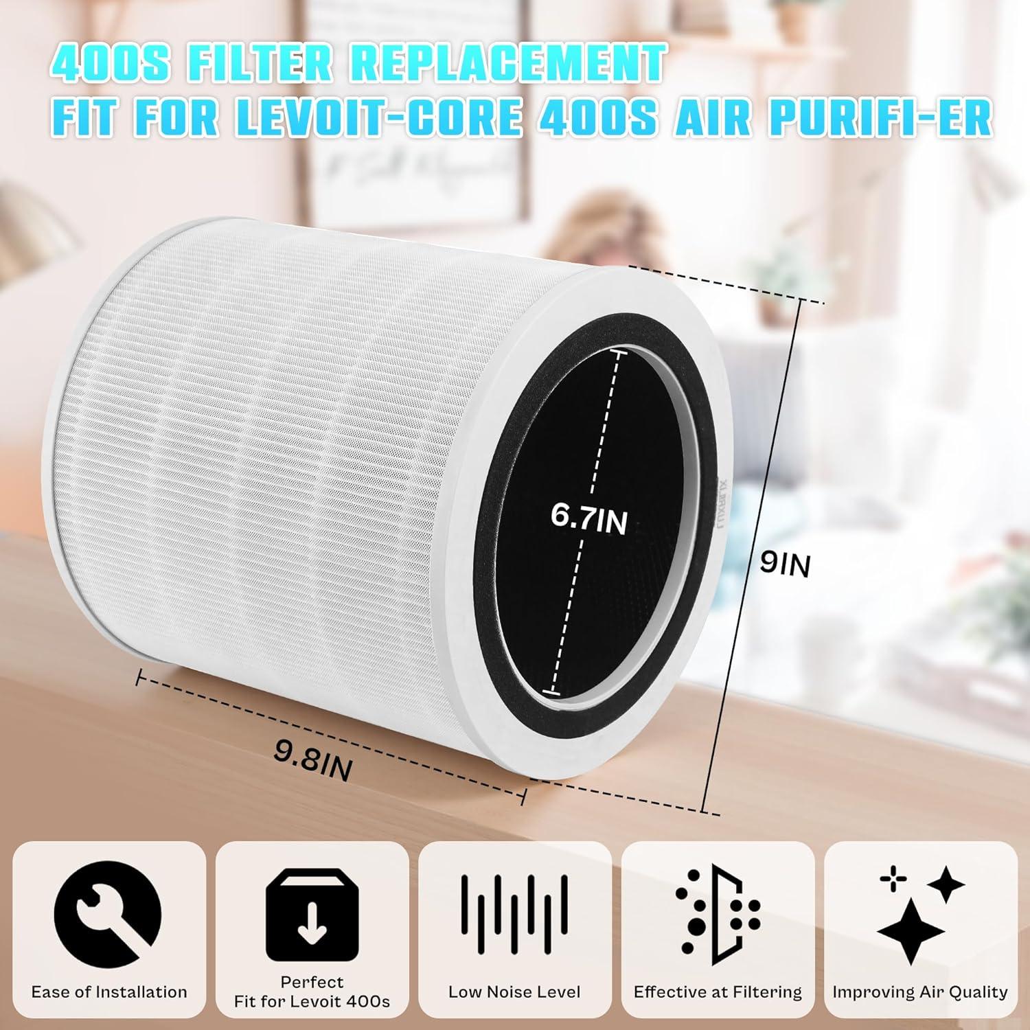 Levoit PlasmaPro 400S Replacement Filter: True HEPA, Captures Odors, Mold, Dust, Pet Dander, Compatible with Levoit Air Purifiers