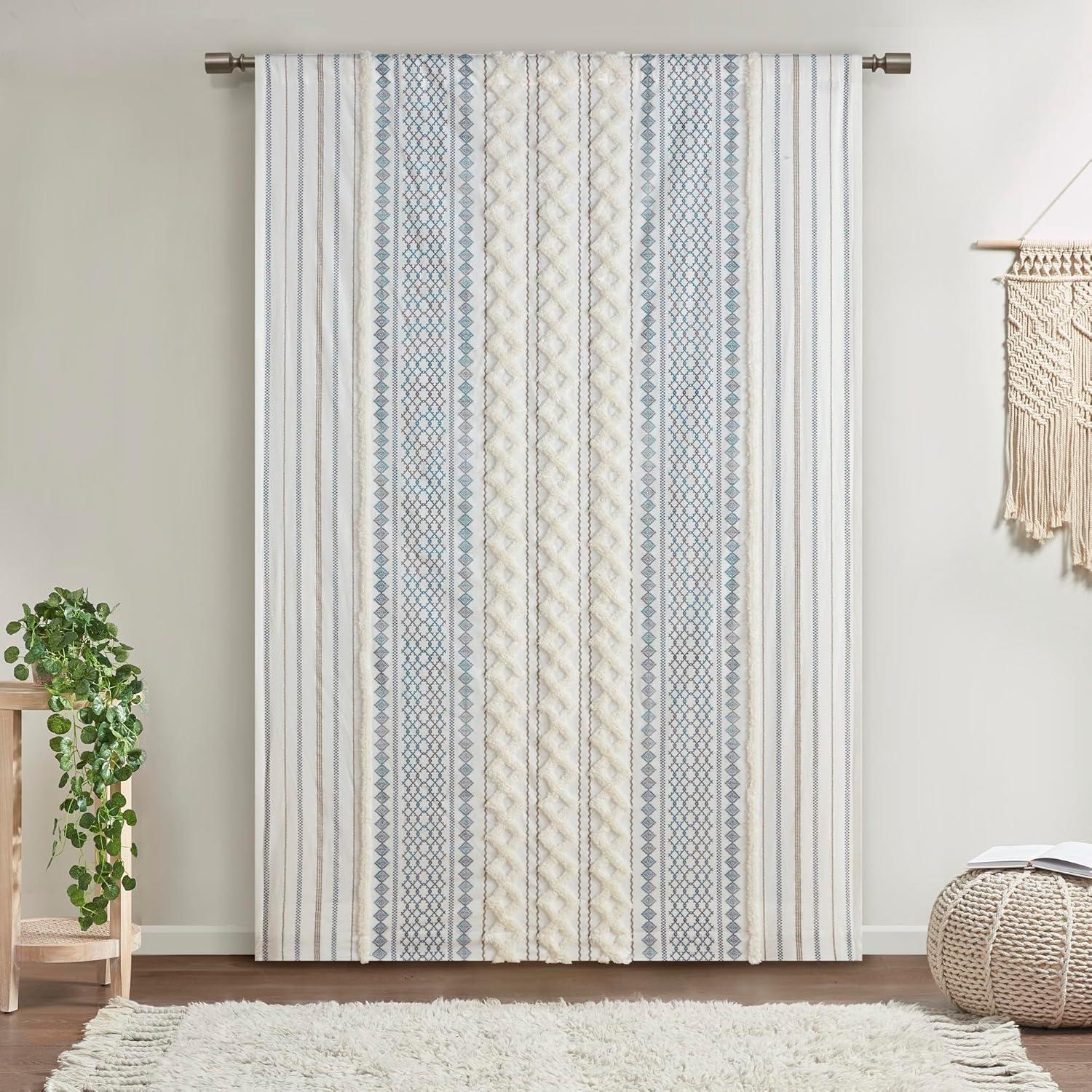 Imani Cotton Printed Curtain Panel with Chenille Stripe and Lining