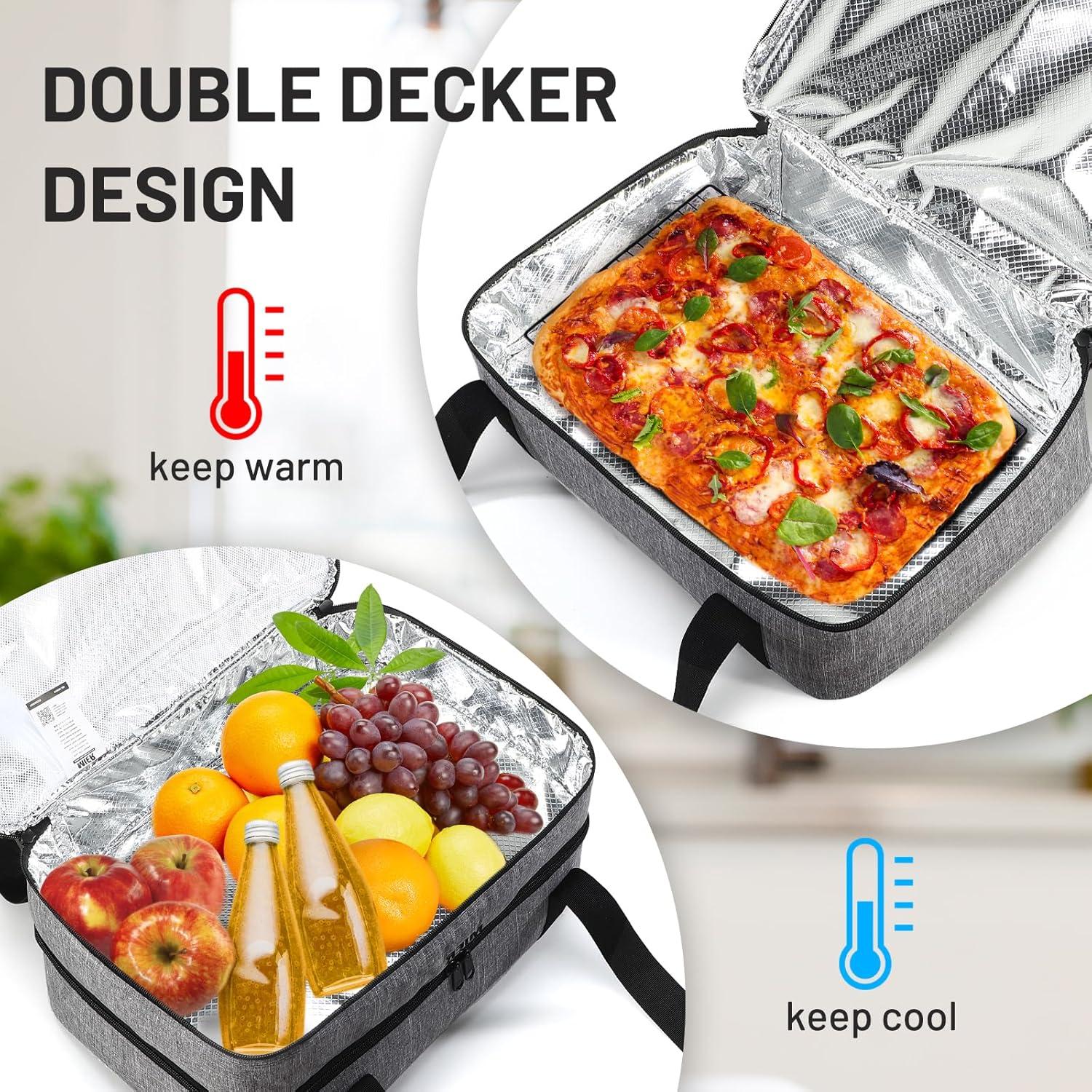 Gray Double Decker Insulated Food Carrier Bag