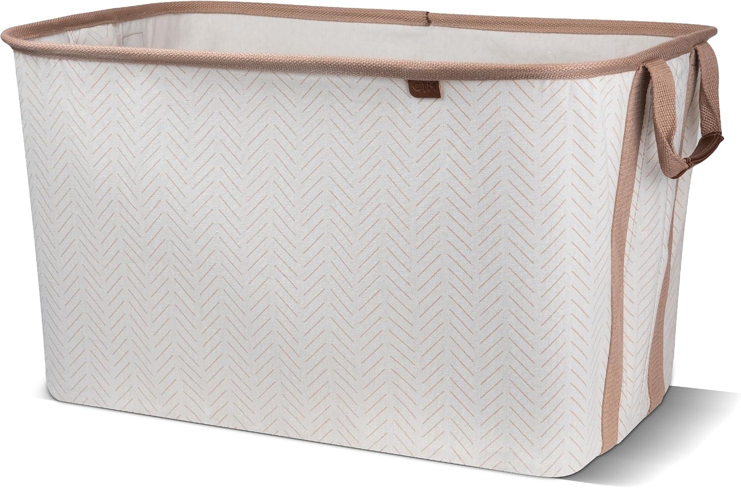 CleverMade Collapsible Laundry Baskets 2PK - 60L (16 Gal) Cream Herringbone