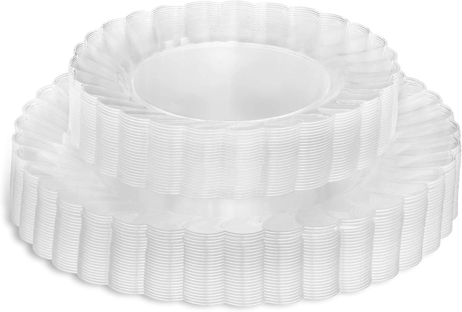 Perfect Settings Tableware 50 Pcs Clear Plastic Disposable Party Dinnerware Combo Set Dinner and Salad Size Plates (Set of 25)
