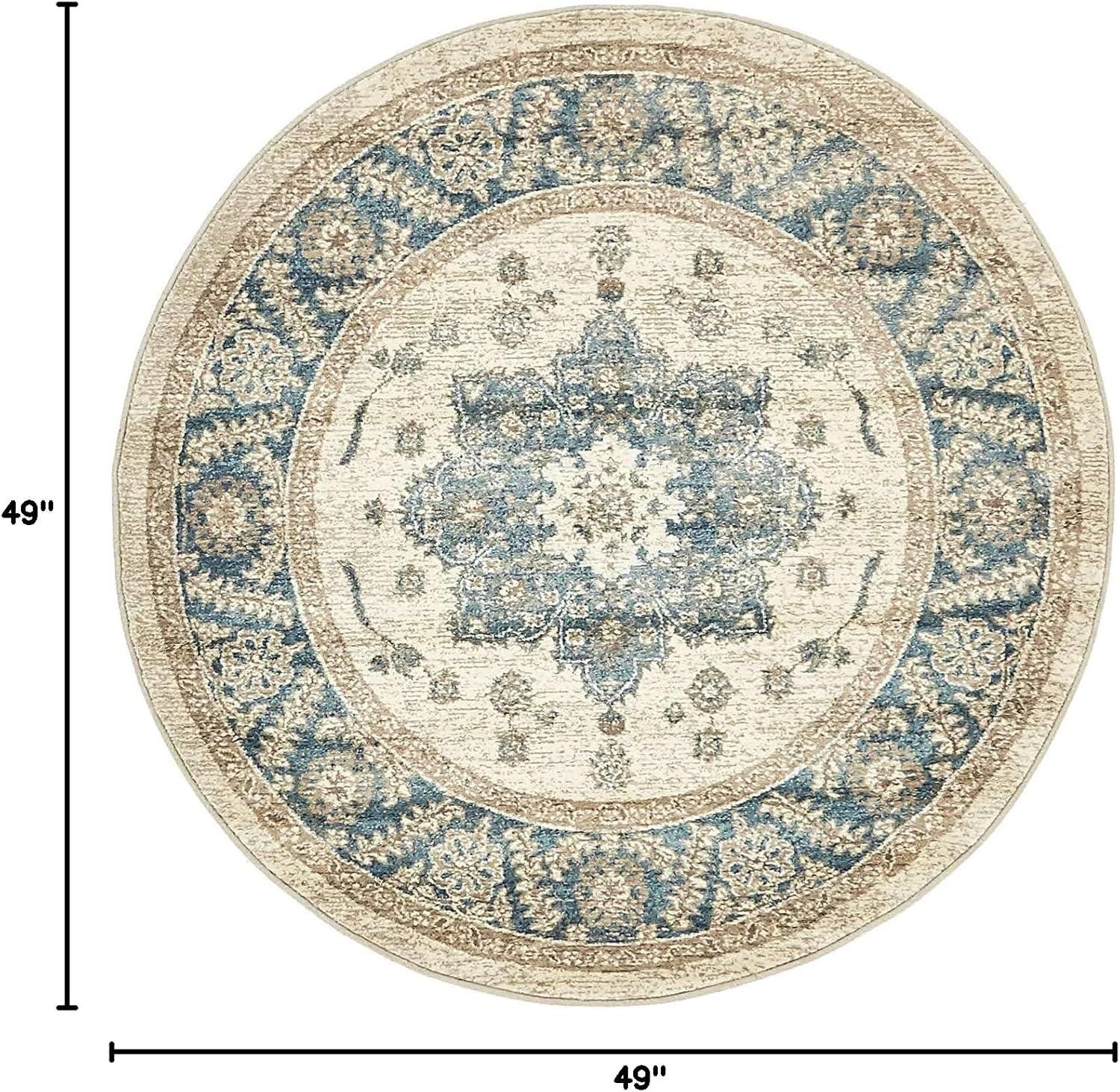 Unique Loom 4' 1 x 4' 1 Round Cream Salzburg Altstadt Area Rug