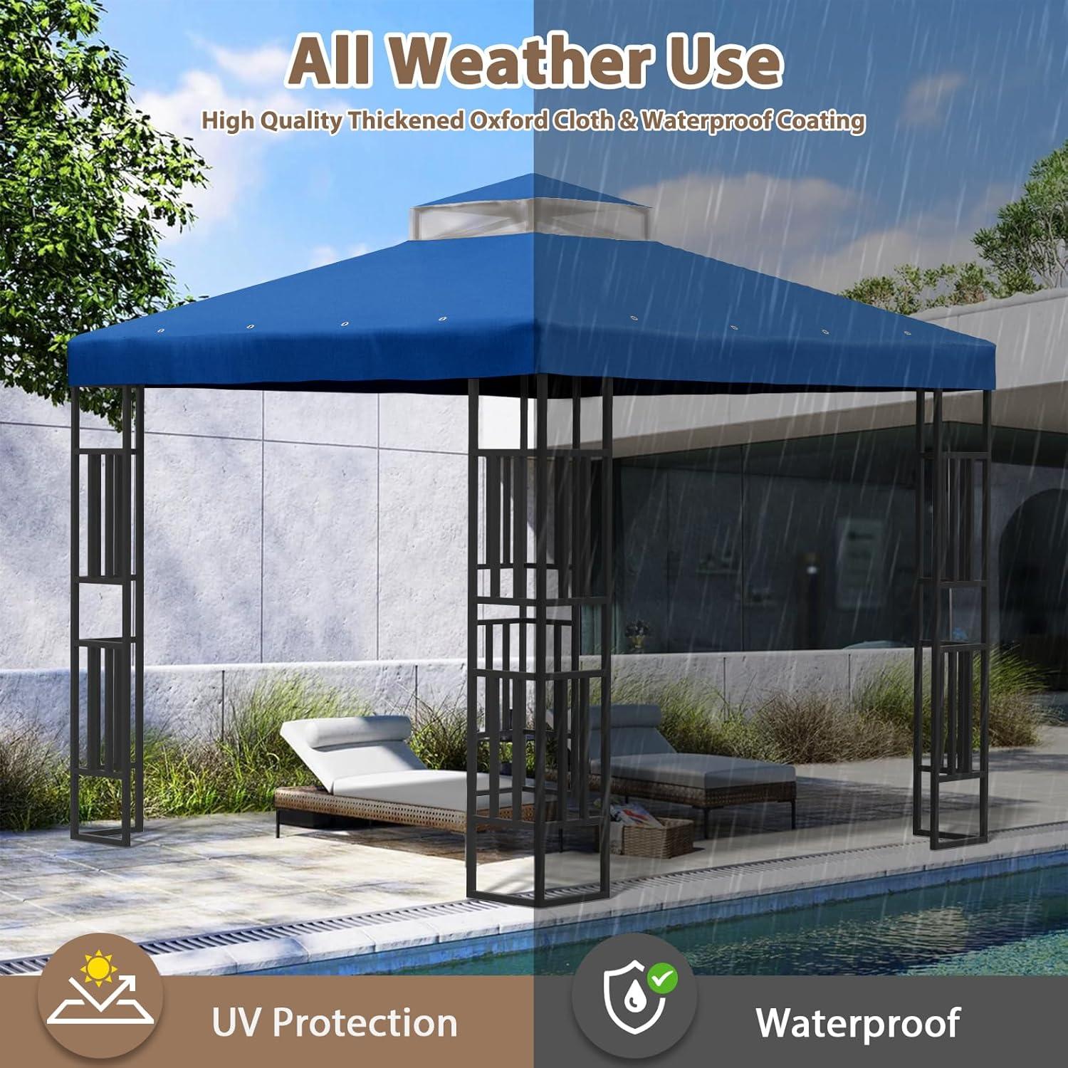 SUNNY 10x10 FT Gazebo Replacement Canopy Top Double Tier Canopy Top Cover (Blue)