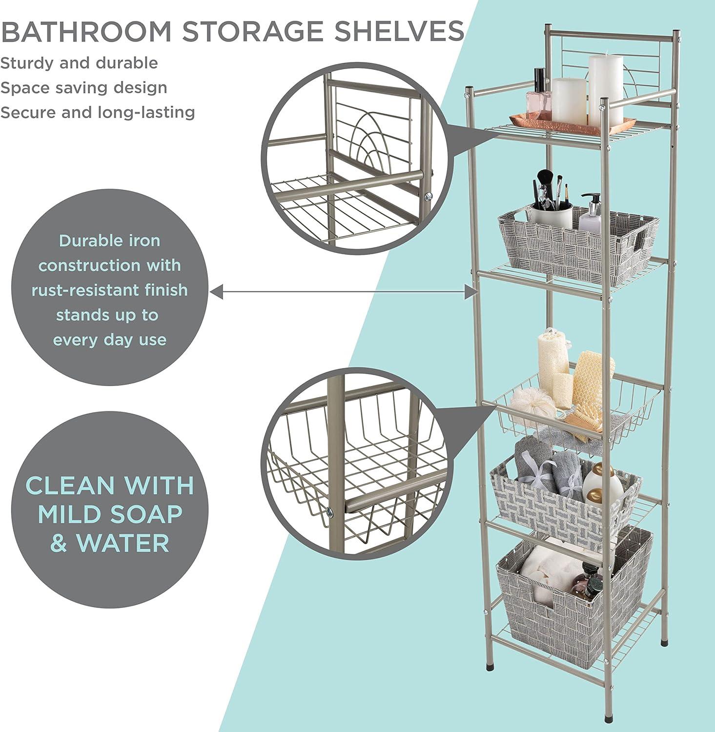 Satin Nickel 5-Tier Freestanding Bathroom Storage Shelf