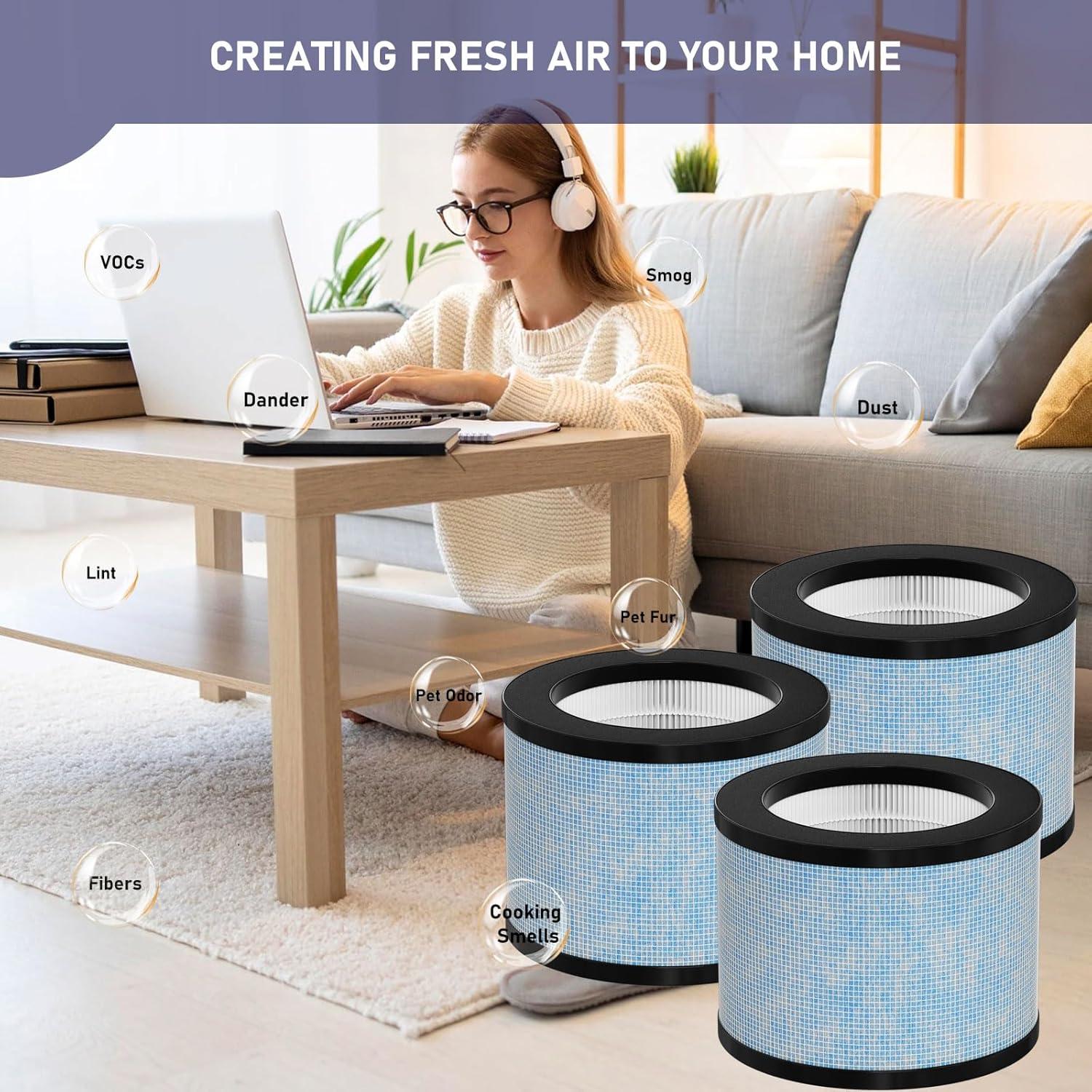 3-Pack Blue and Black True HEPA Air Purifier Filters