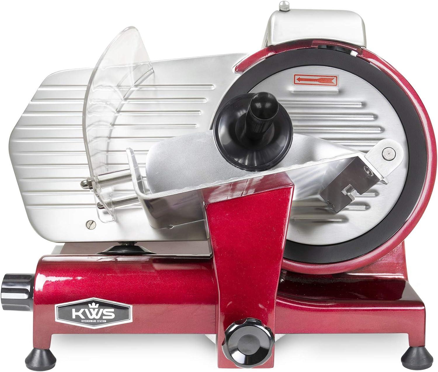 Red 10-Inch Electric Meat Slicer with Teflon Blade