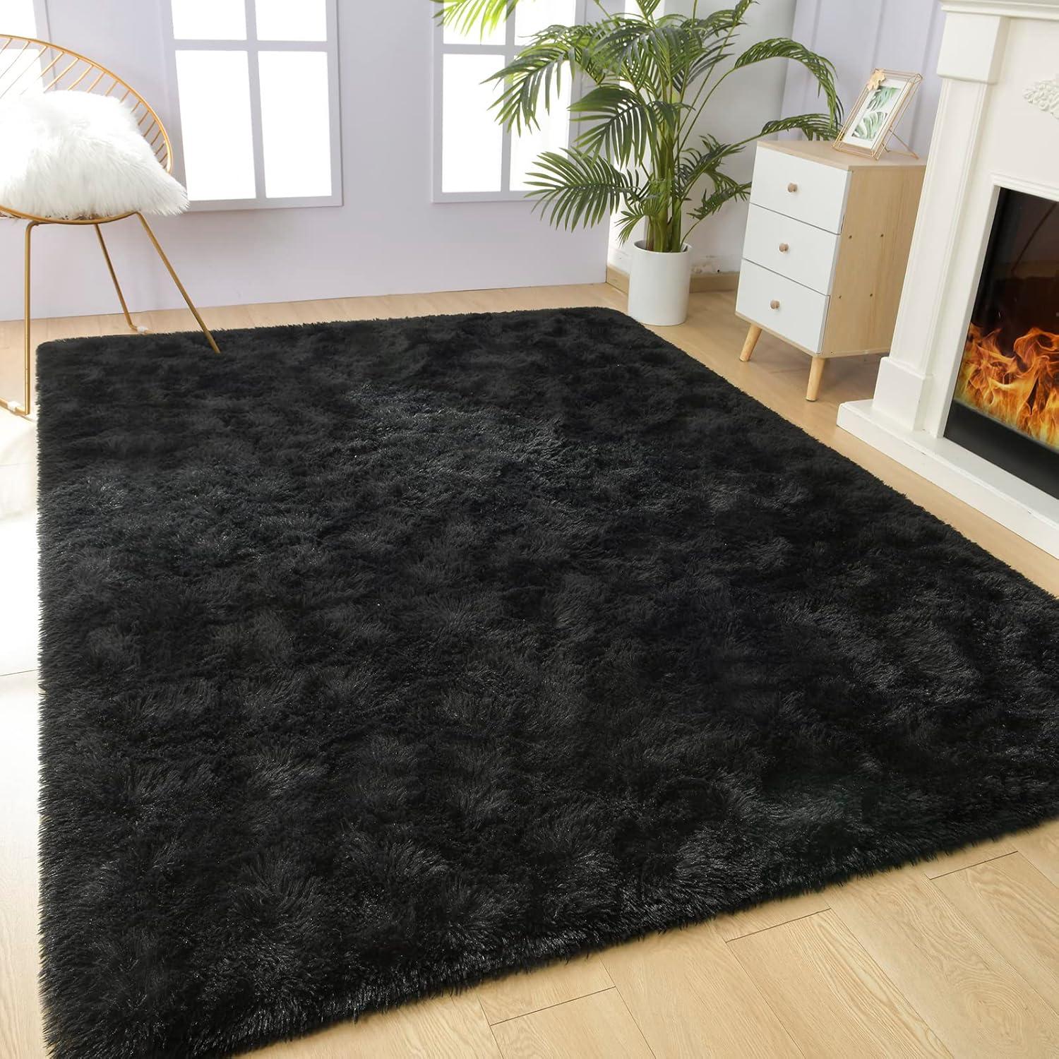 Bailu Fluffy Black Rug for Living Room,5x8 Area Rugs,Thick Plush Shag Rug,Shaggy Rugs for Bedroom,Big Fuzzy Carpet,Comfy Kids Rugs,Large Living Room Rugs,Living Room Decor