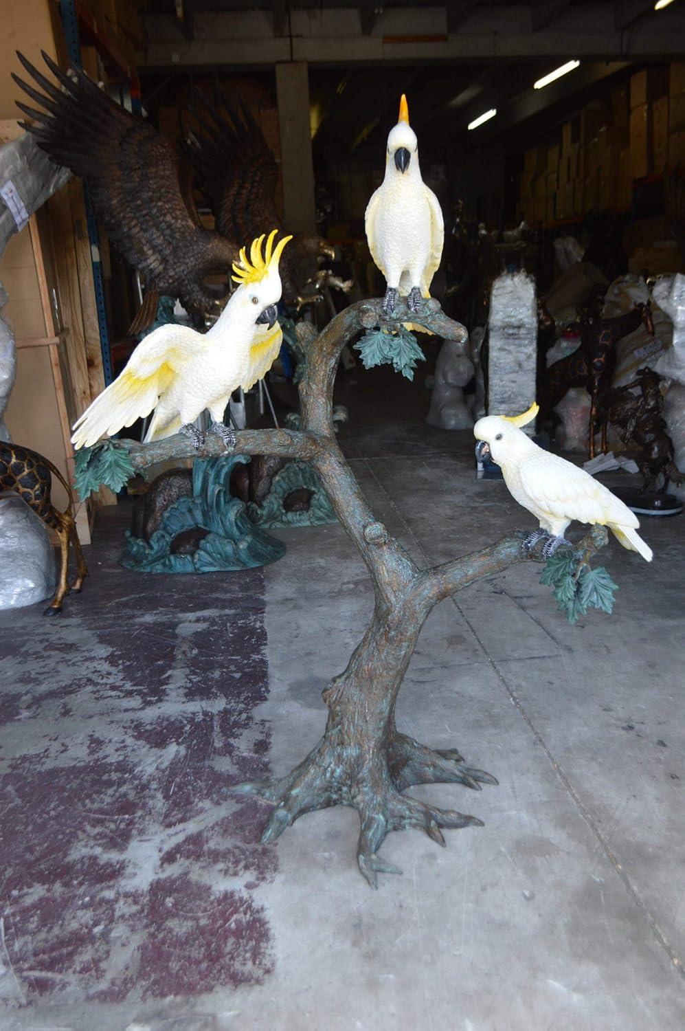 Nifao Statues Three Cockatoo on a Tree Bronze Statue -  Size: 55"L x 34"W x 68"H.