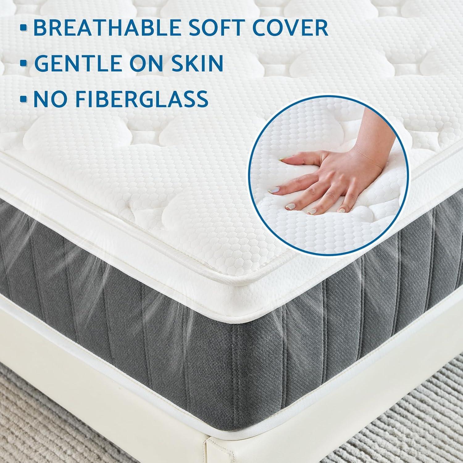 BedNew 10 inch Queen Mattress, Medium Firm, Pillow Top Hybrid Pocket Spring Mattress in a Box