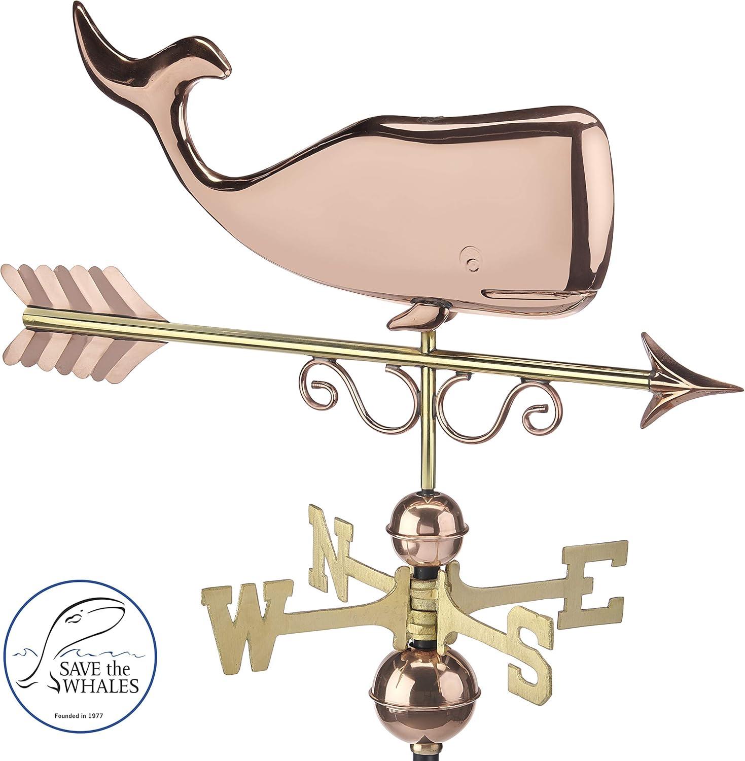 Save the Whales Pure Copper Weathervane- Good Directions: Outdoor Decorative Sculpture, 40" Max Height