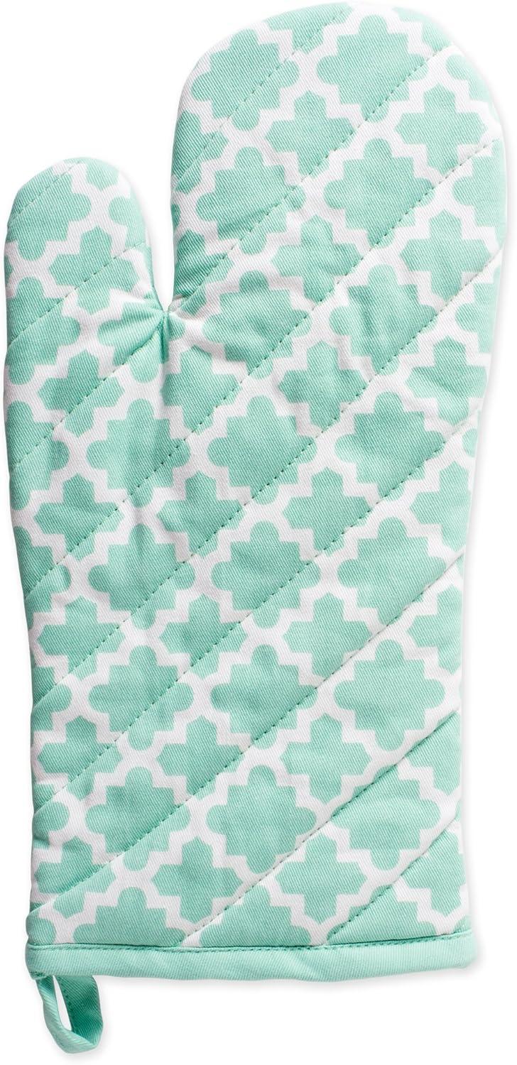 Aqua and White Cotton Quilted Oven Mitt Set