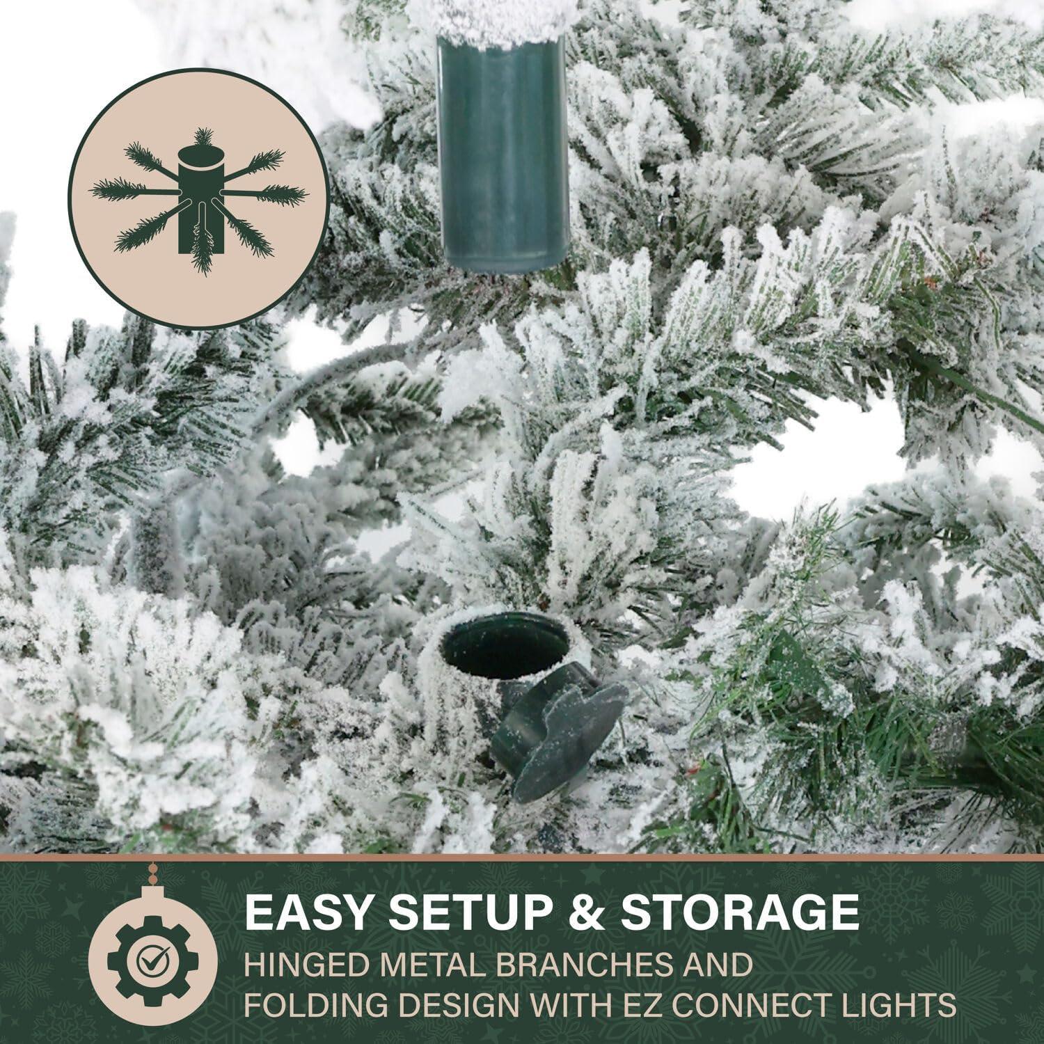 Fraser Hill Farm Fraser Hill Farm Flocked Mountain Pine Christmas Tree with LED Lights