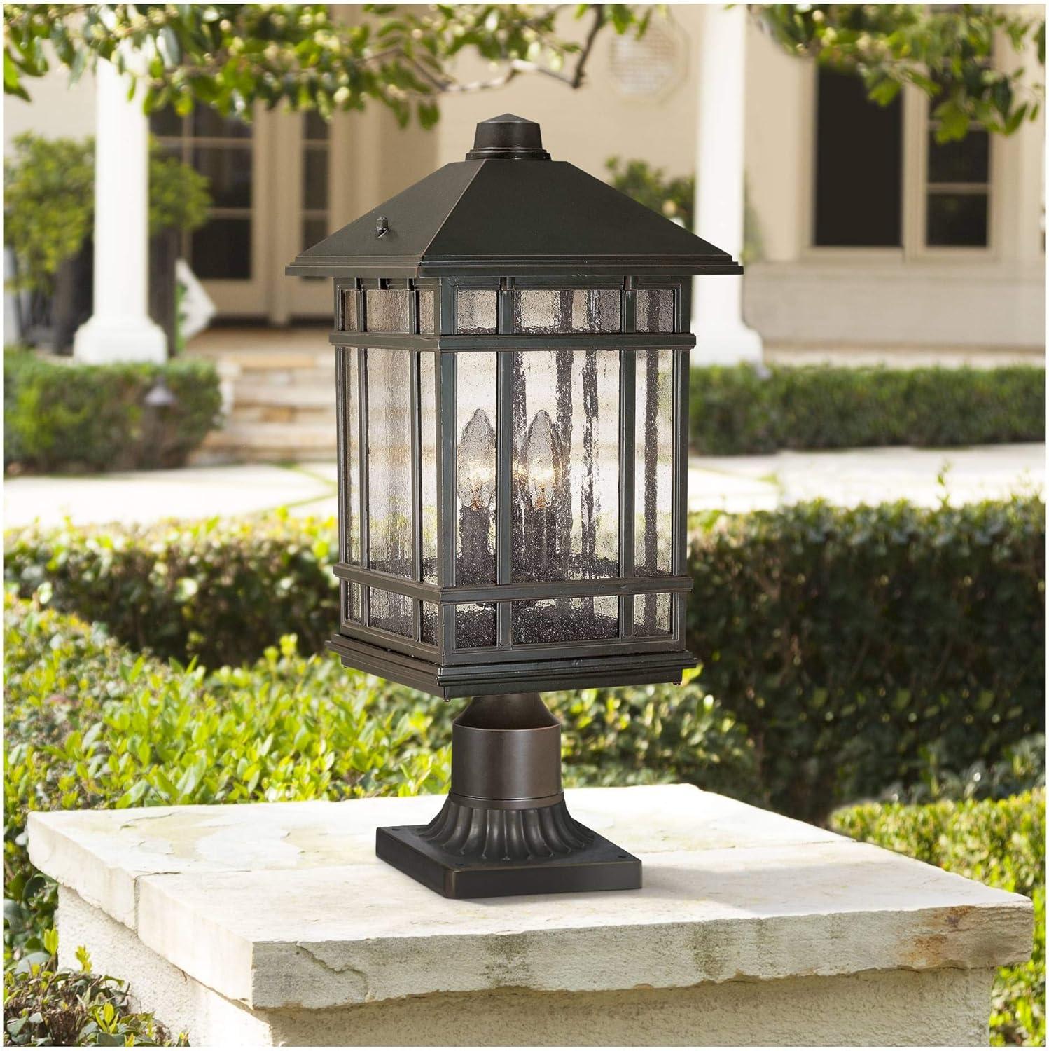 Kathy Ireland Sierra Rustic Outdoor Post Light Rubbed Bronze with Pier Mount Adapter 22" Seedy Glass Panels for Exterior Barn Deck House Porch Yard