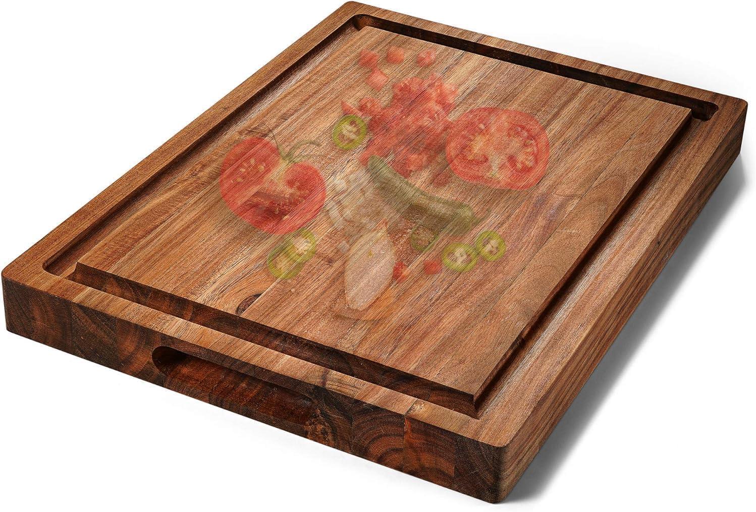 Yiwa 20" x 15" Extra Large Cutting Boards for Kitchen with Side Handles and Juice Groove, 1.5in Thickness Reversible Acacia Board