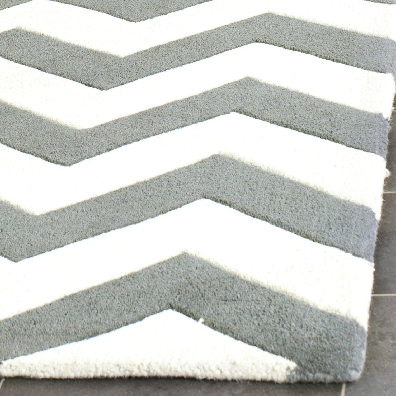 Handmade Dark Grey and Ivory Wool Tufted Runner Rug