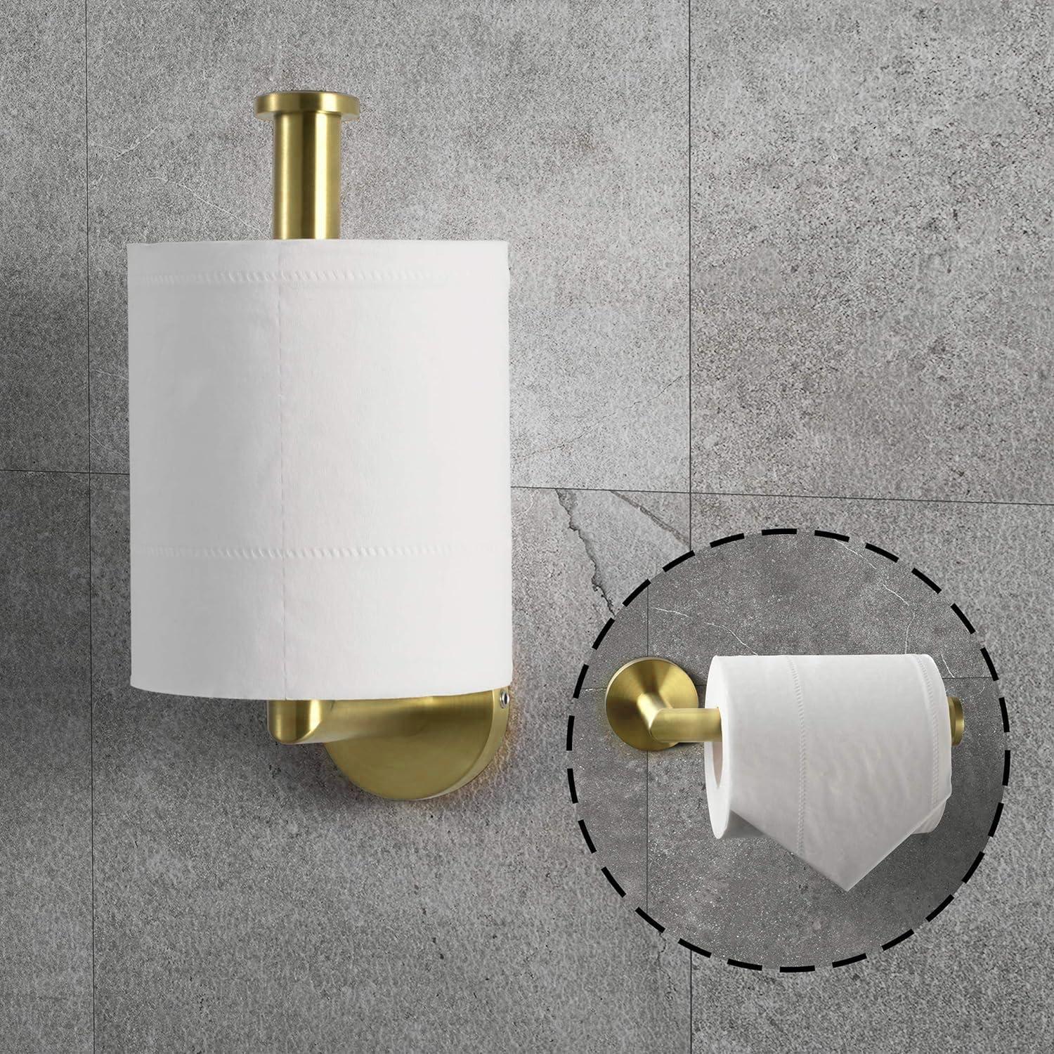 HITSLAM Toilet Paper Holder Wall Mount,Brushed Gold Toilet Paper Roll Holder for Bathroom