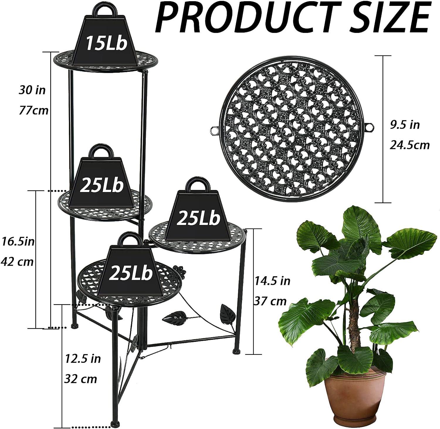 Black 30" Tall 3-Tier Wrought Iron Plant Stand