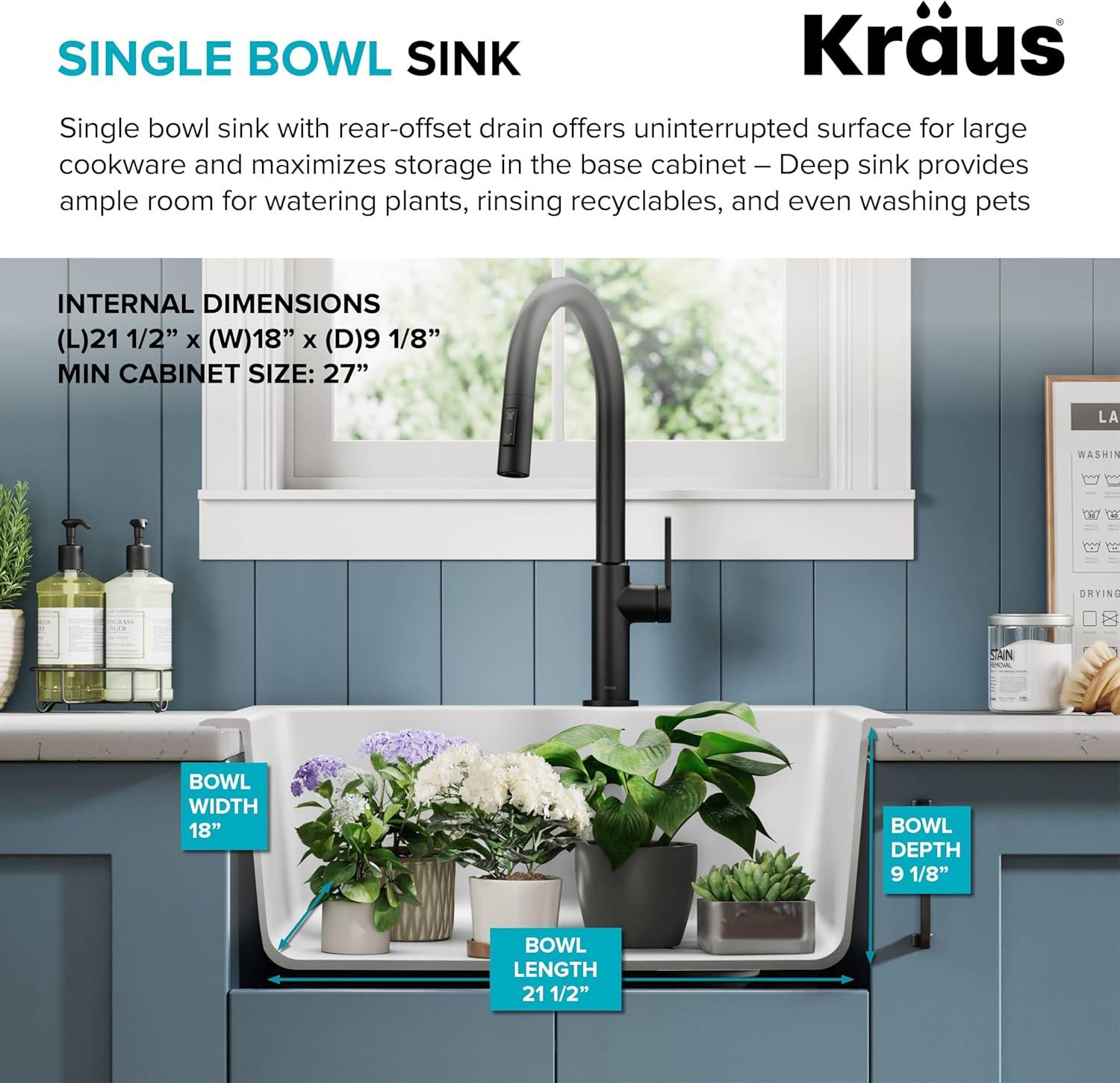 KRAUS Quarza™ 25" L Dual Mount Single Bowl Granite Kitchen Sink