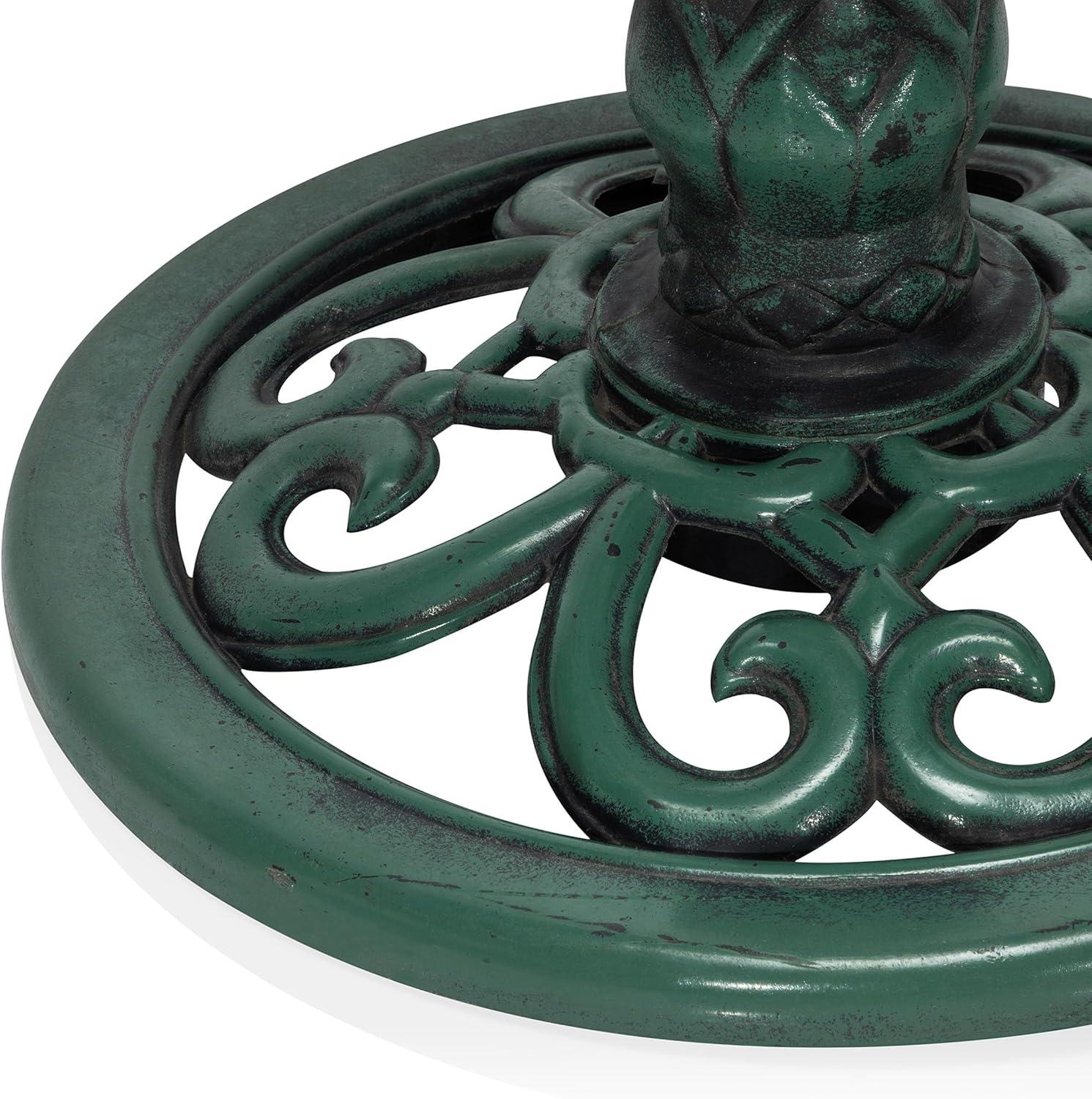 Green Polypropylene 31" Outdoor Bird Bath with Bird Decoration