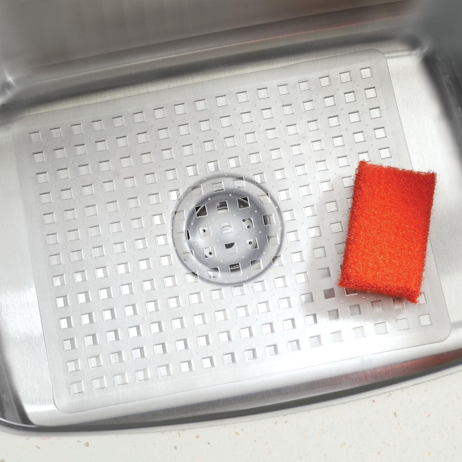 iDesign Euro Plastic Sink Grid, Non-Skid Dish Protector Mat, 16" x 12.5", Clear
