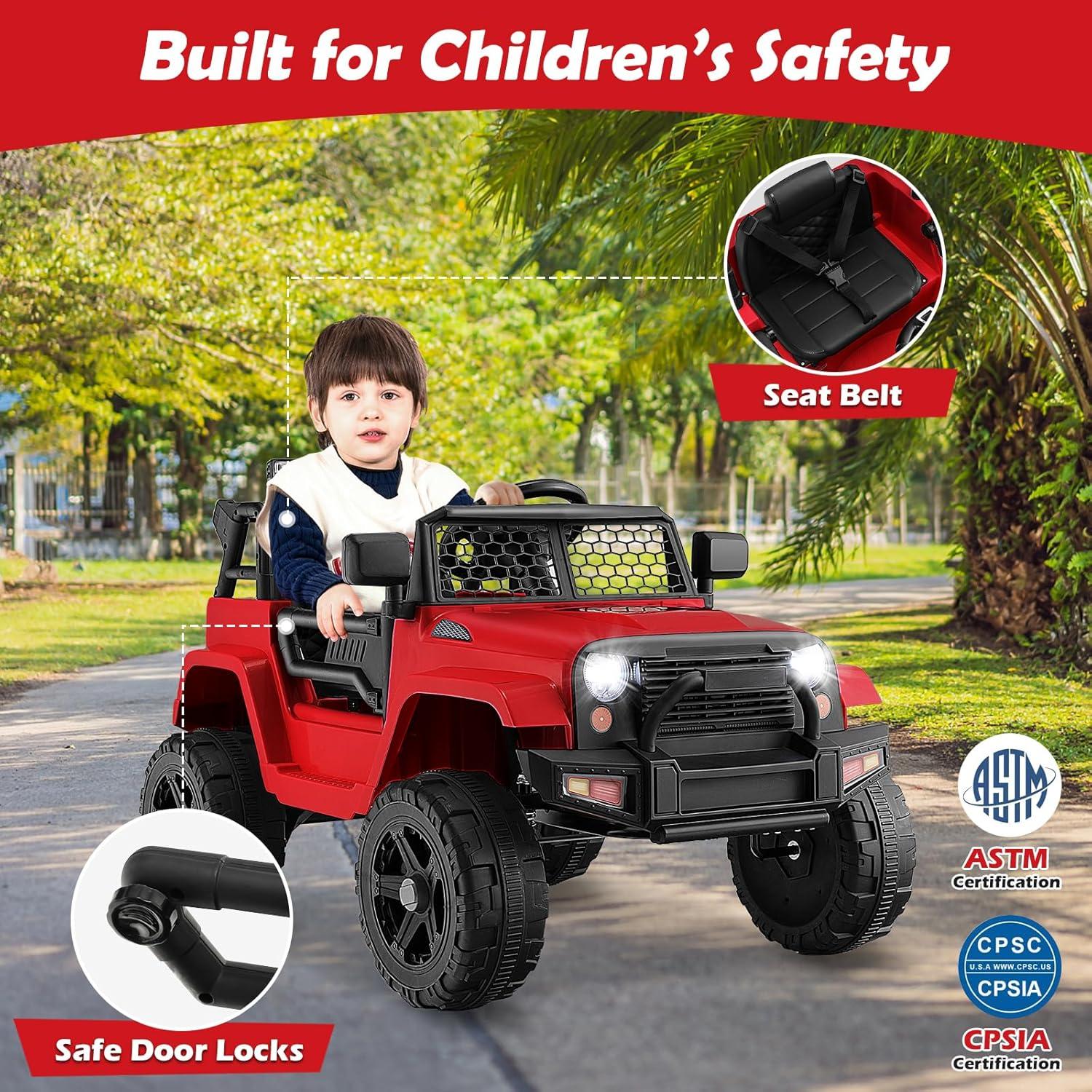 Red 12V Battery Powered Kids Truck with Remote Control