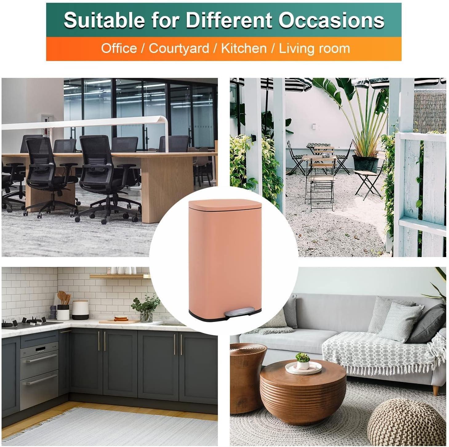 CL.HPAHKL 13 Gallon (50L)Trash Can ,Kitchen Trash Can, Stainless Steel with Lid, Foot Pedal and Inner Bucket, Fingerprint-Resistant Soft Close Lid Garbage Can, Pedal Rubbish Bin for Home Office
