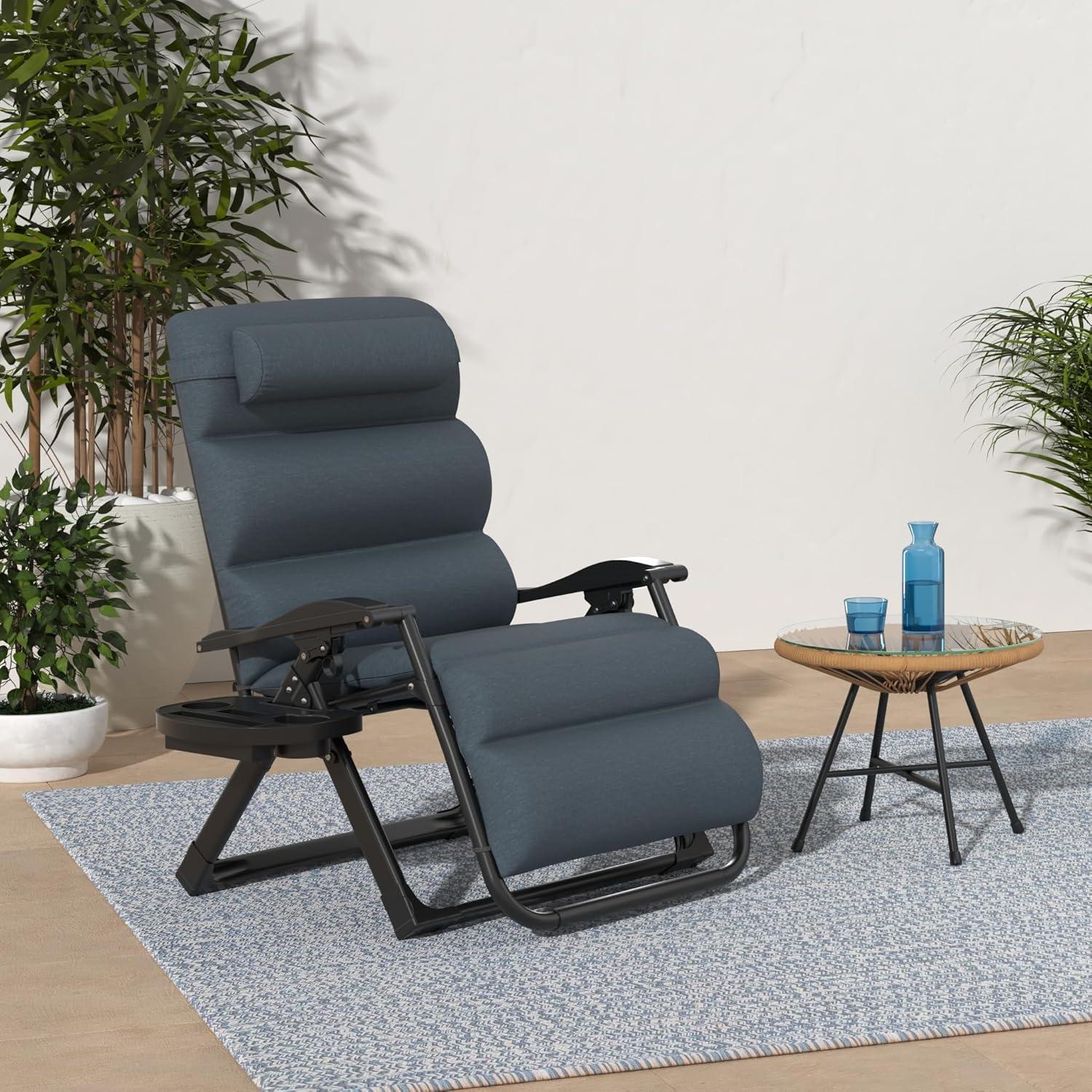 Graphite Blue Oversized Zero Gravity Lounger with Cushions and Arms