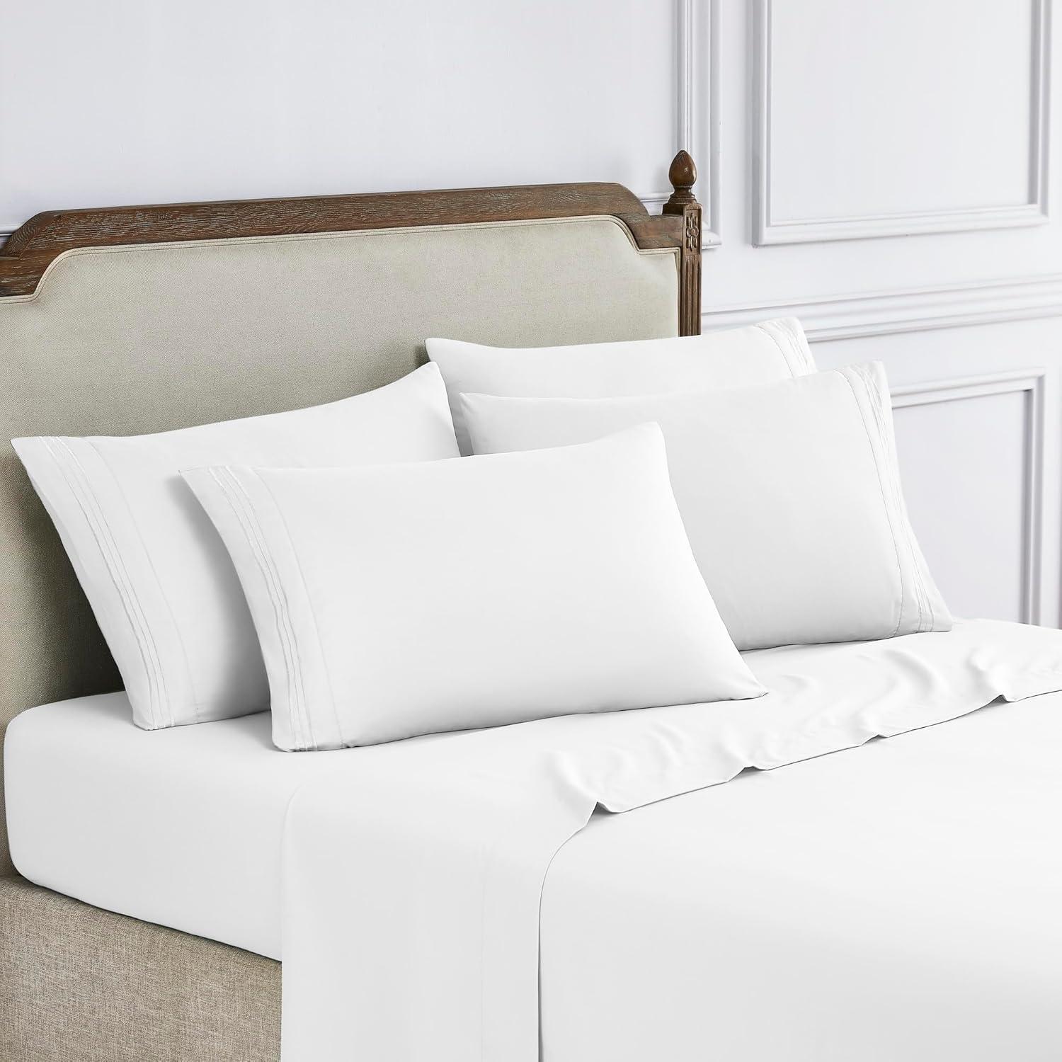 Modern Threads 6-Piece Deep Pocket White Microfiber Adult Bed Sheet Set, Queen