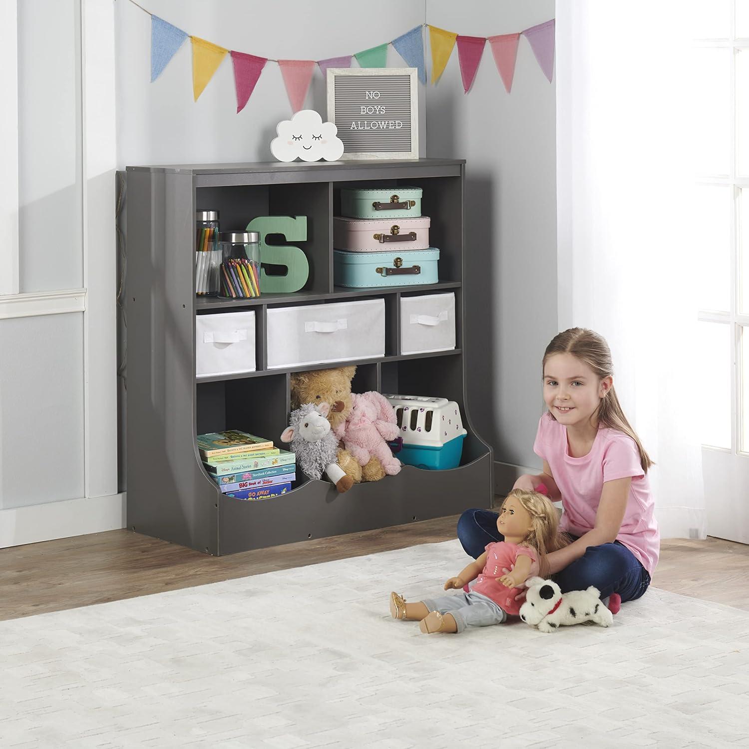 Badger Basket Combo Bin Wood Toy Storage Organizer with Three Baskets 8.6 Cu ft. - Charcoal