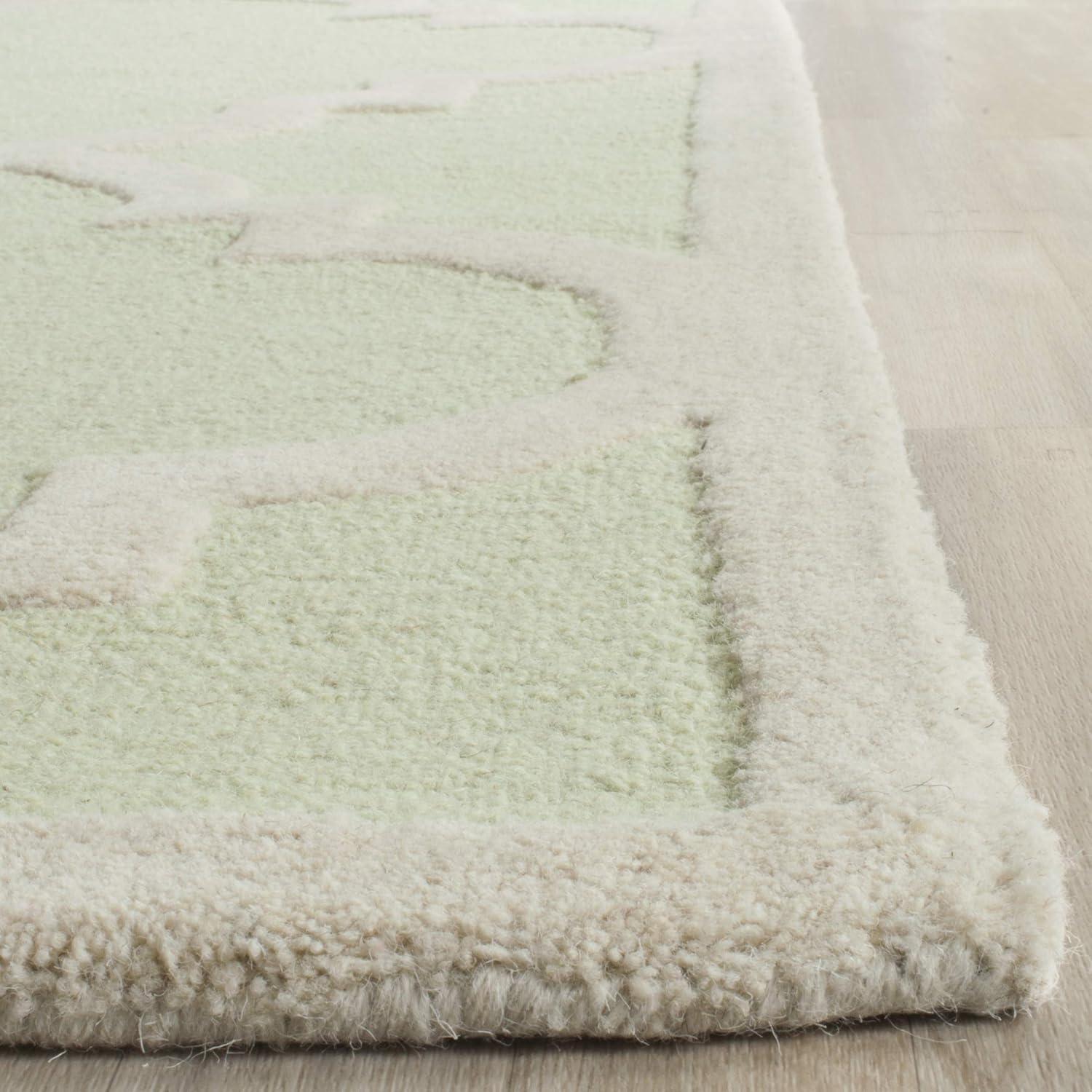 Handmade Light Green and Ivory Wool Square Rug 8' x 8'