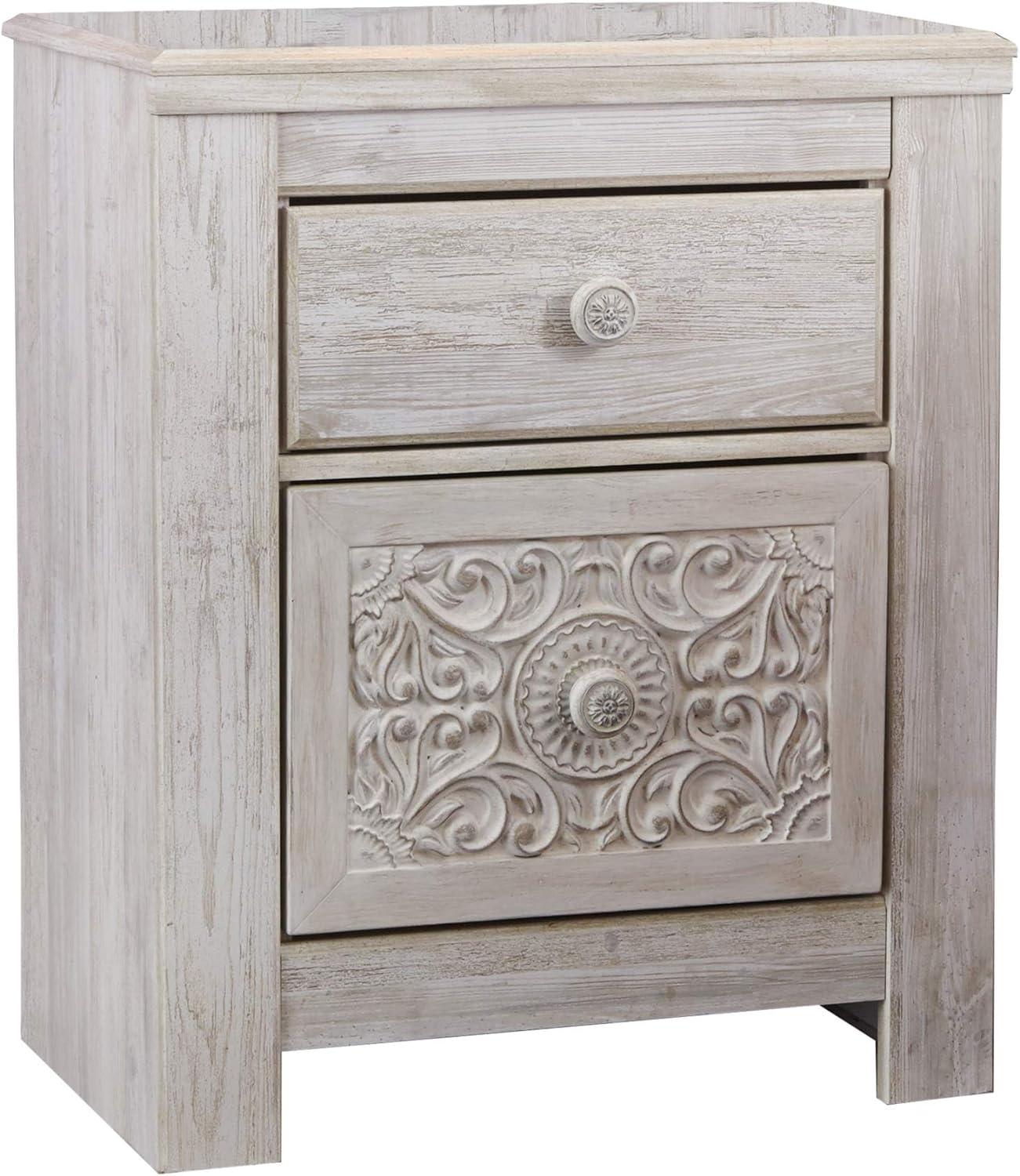 Charming French Country Whitewash 2-Drawer Nightstand with USB Charging