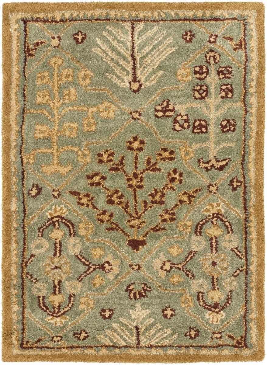 SAFAVIEH Antiquity Trafford Floral Geometric Wool Area Rug, Light Blue/Gold, 2' x 3'