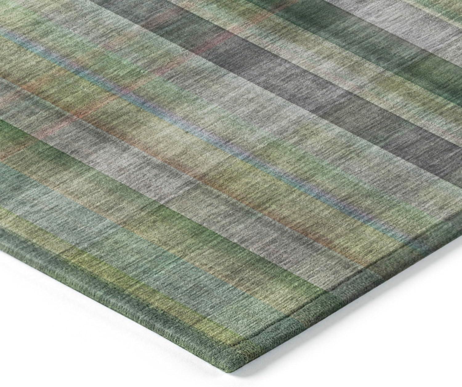 Green Plaid Synthetic Rectangular Washable Area Rug 3' x 5'