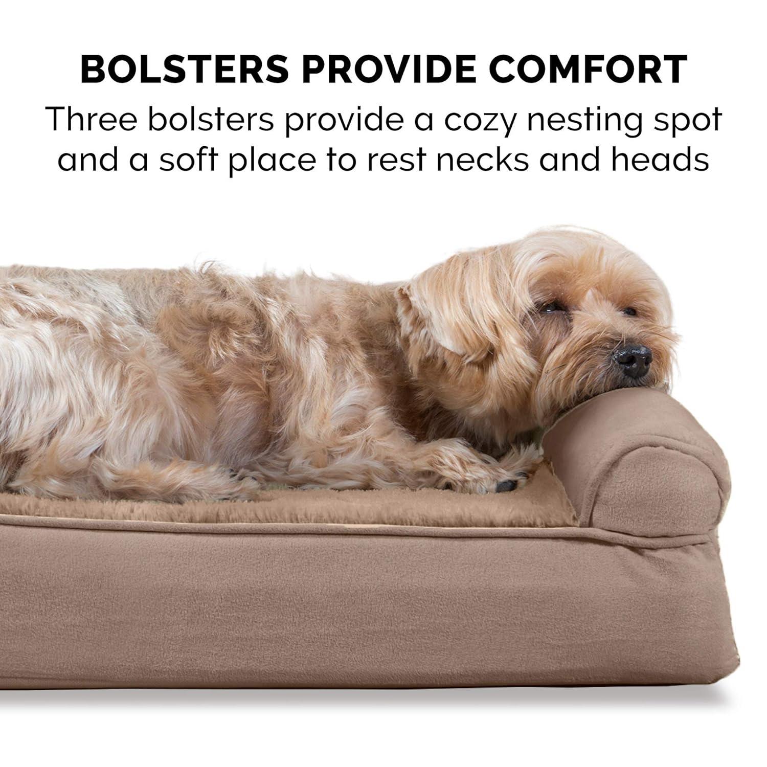 FurHaven Plush & Suede Cooling Gel Sofa Dog Bed - Medium, Almondine