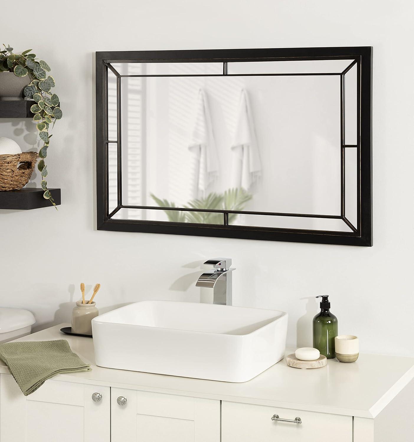 24" x 36" Audubon Rectangle Wall Mirror Black - Kate & Laurel: Modern Farmhouse Style, Iron Detail
