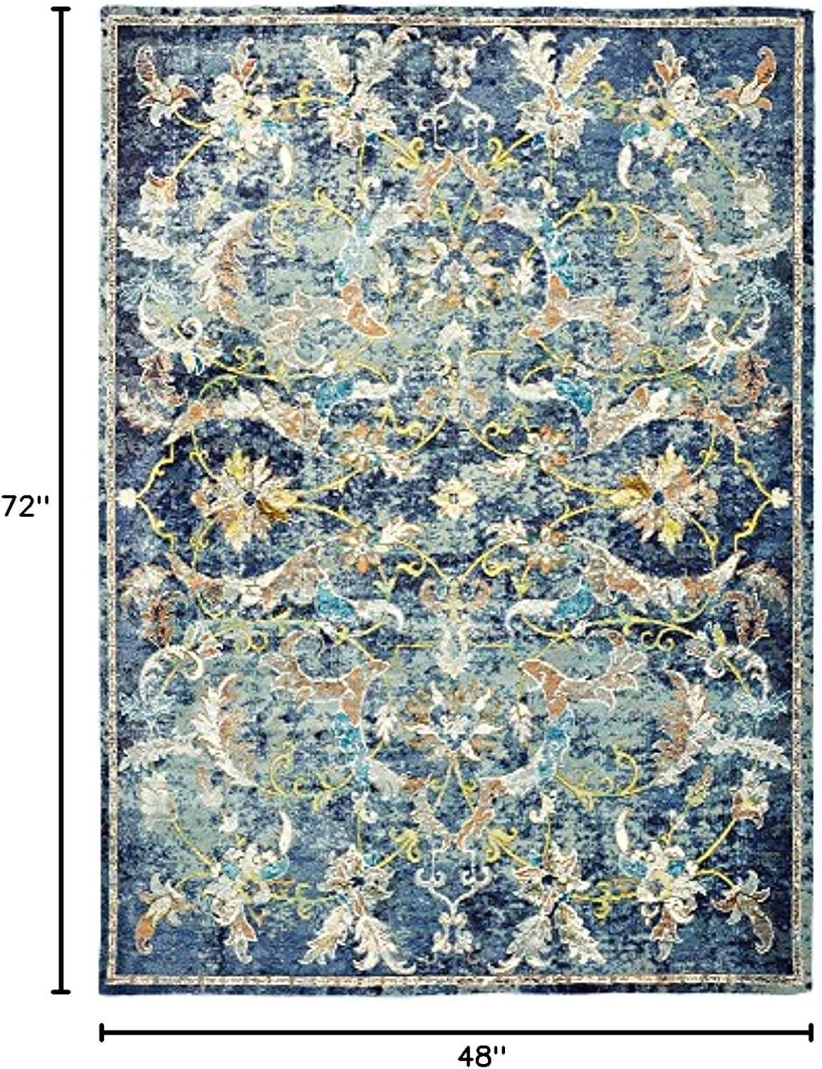 LR Home Ada 4' x 6' Navy Blue Floral Indoor Area Rug