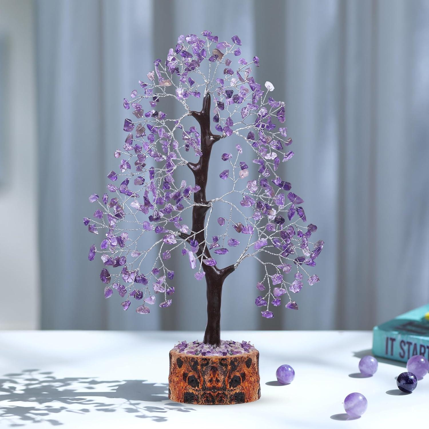 Amethyst Crystal Tree with Wooden Base for Office Decor