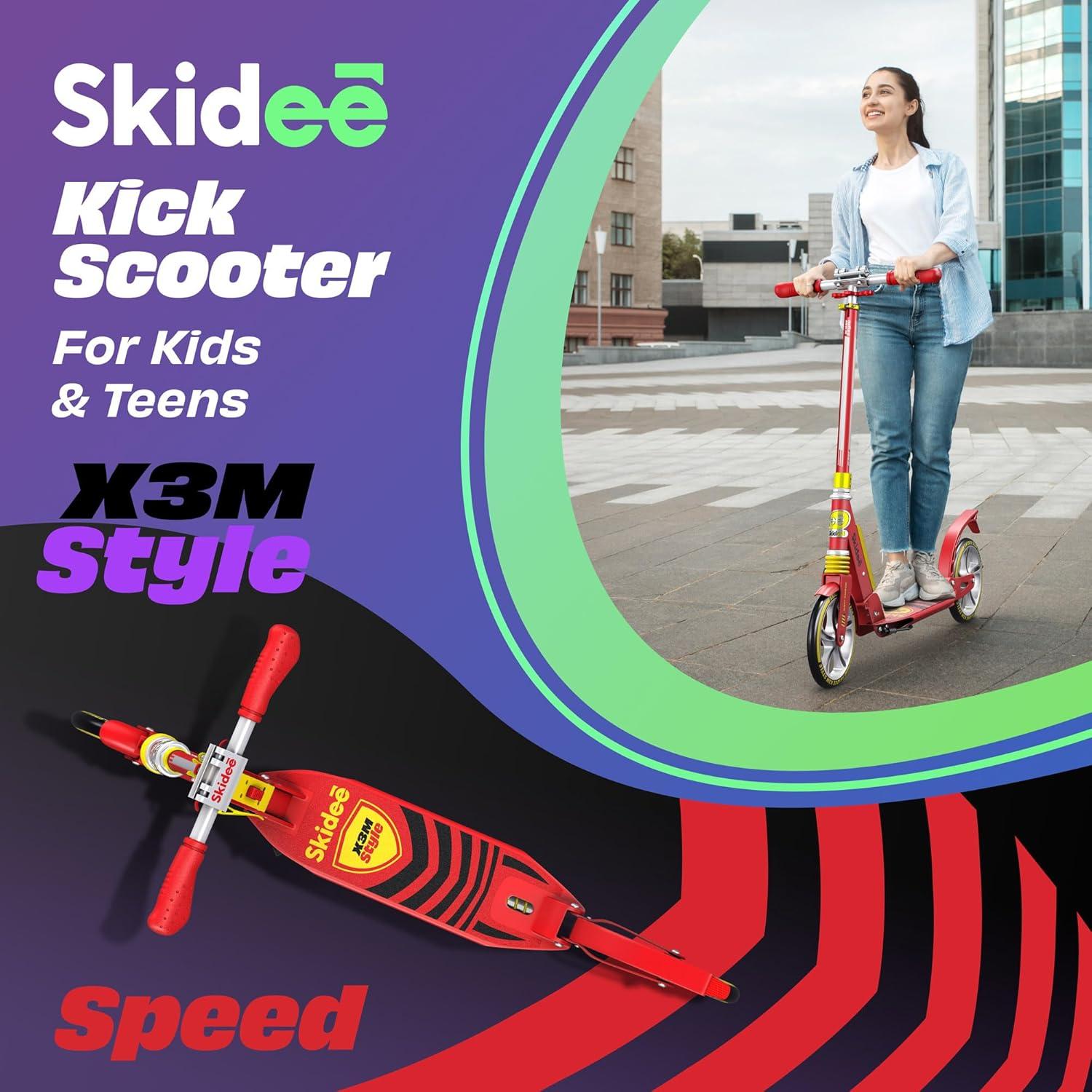 Skidee Scooter for Kids, Teens, Adults, 4 Adjustment Levels, Handlebar Up to 41 Inches, Red