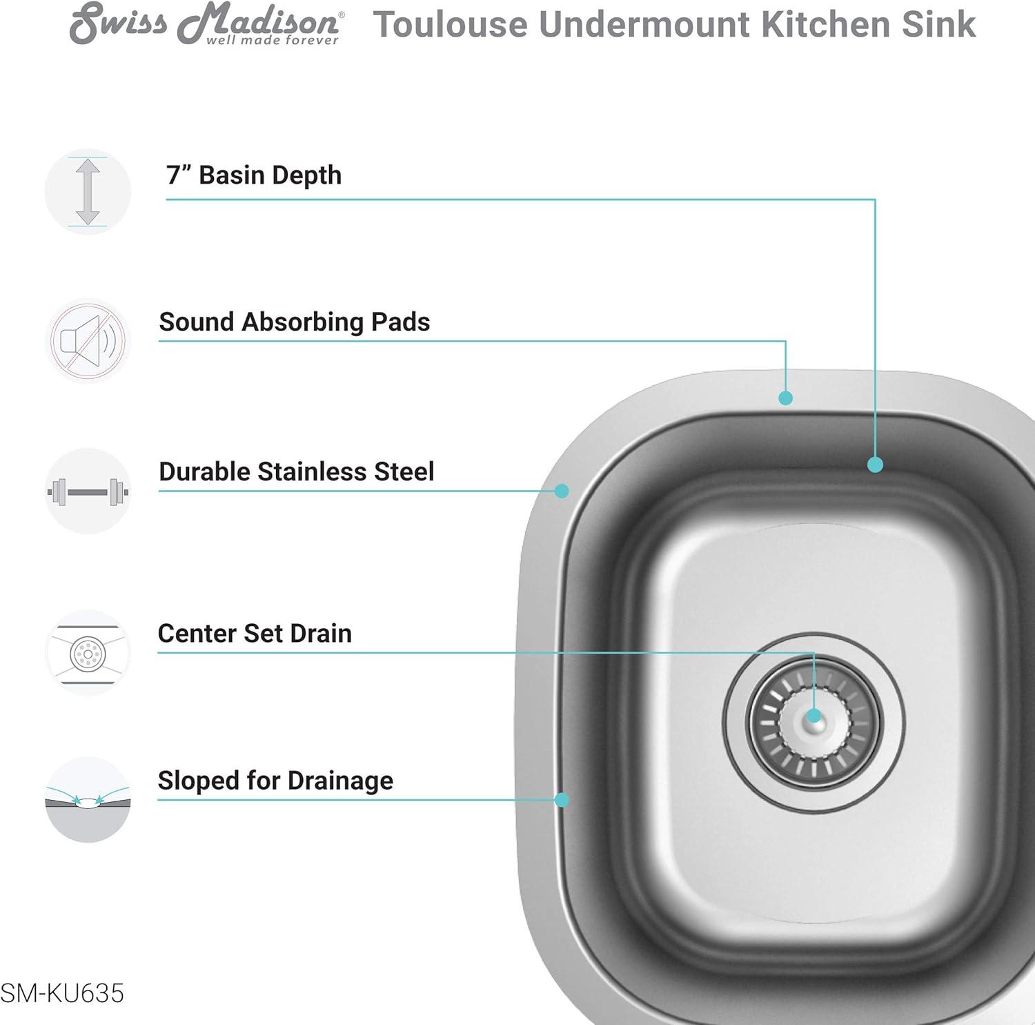 Toulouse 13 x 15 Stainless Steel Single Basin Undermount Kitchen Sink