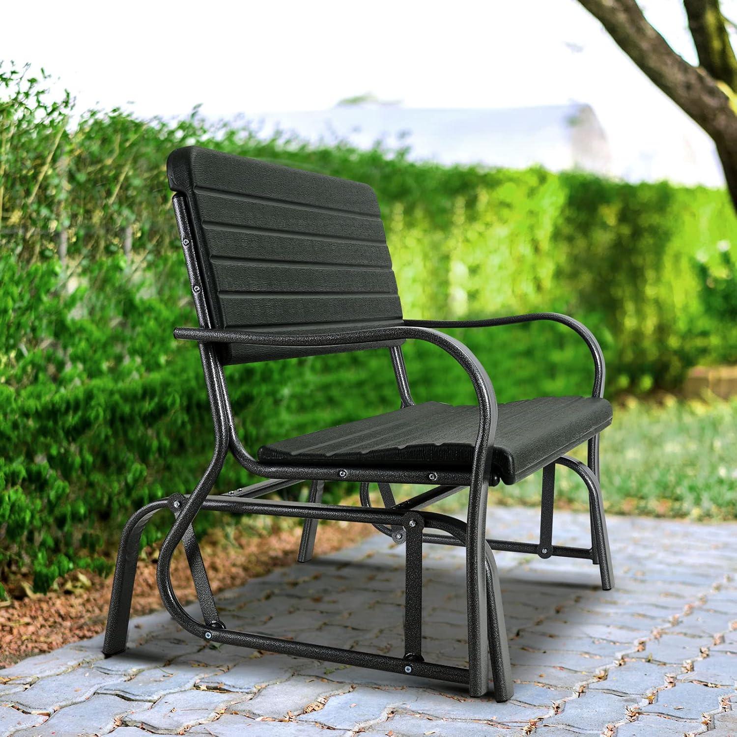 Black Steel Frame Outdoor Glider Bench with HDPE Seat