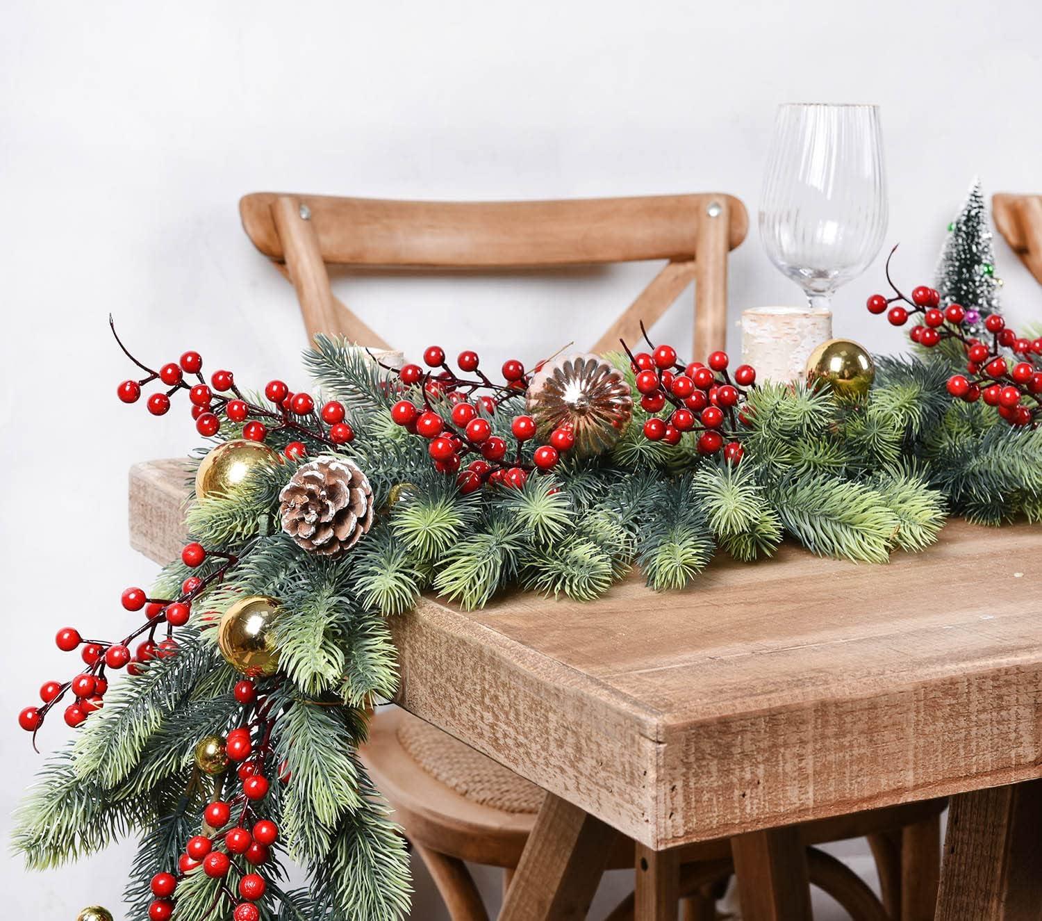 6Ft Artificial Pine Christmas Garland Winter Greenery Garland for Holiday Season Mantel Fireplace Table Runner Centerpiece Décor