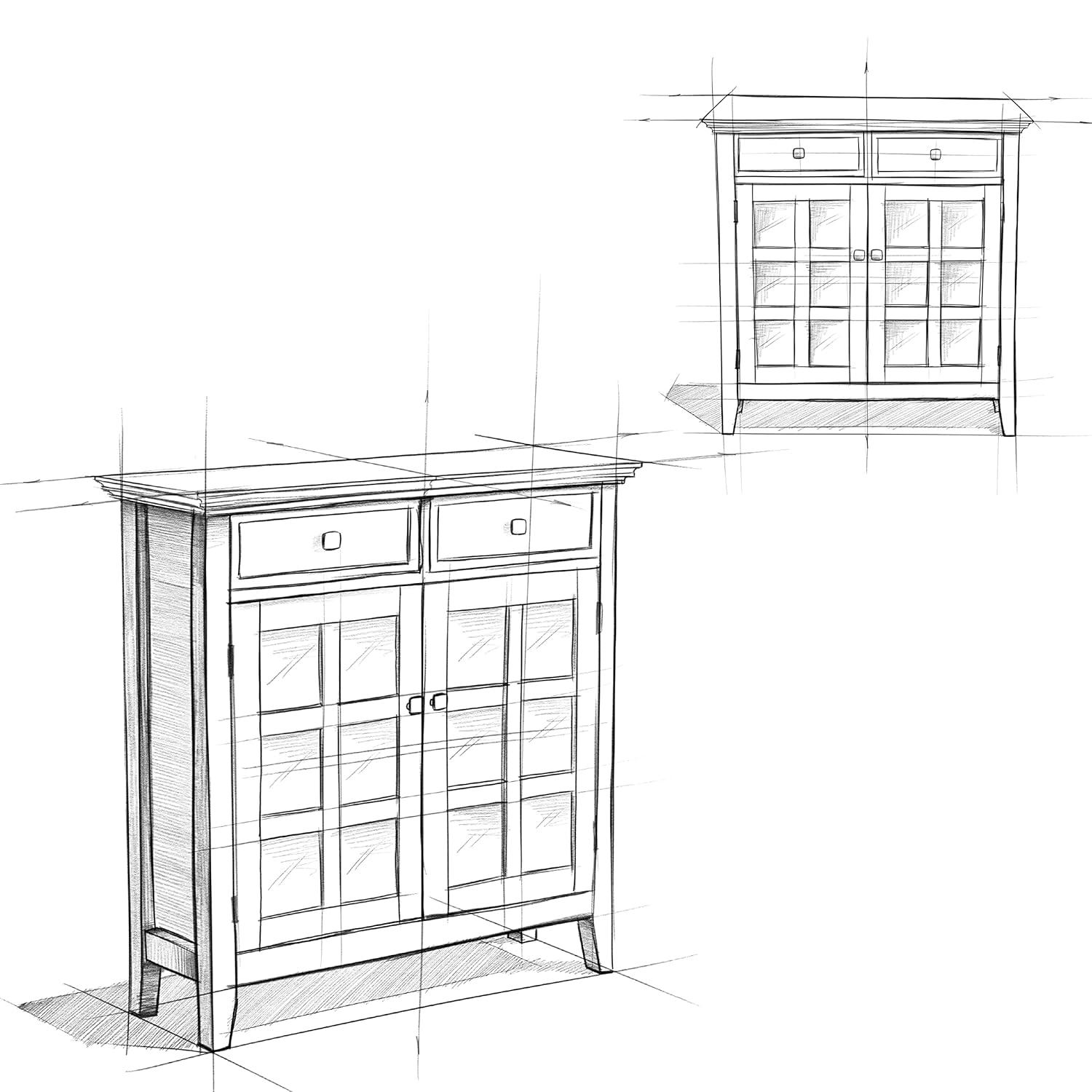 Simpli Home Acadian 36"W Solid Wood 2-Shelf Entryway Storage Cabinet with Glass Doors and 2 Drawers