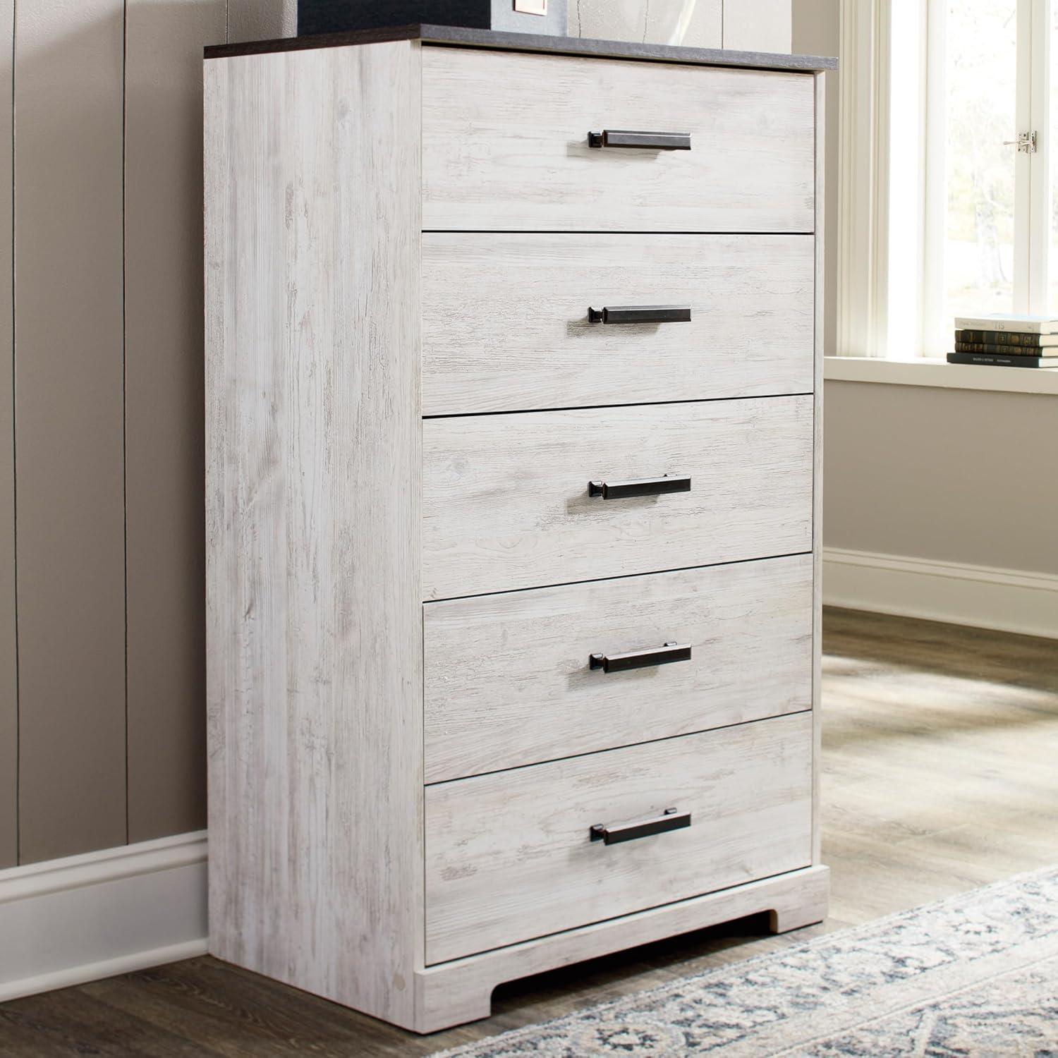 Signature Design by Ashley Casual Shawburn Chest of Drawers, Whitewash/Charcoal Gray