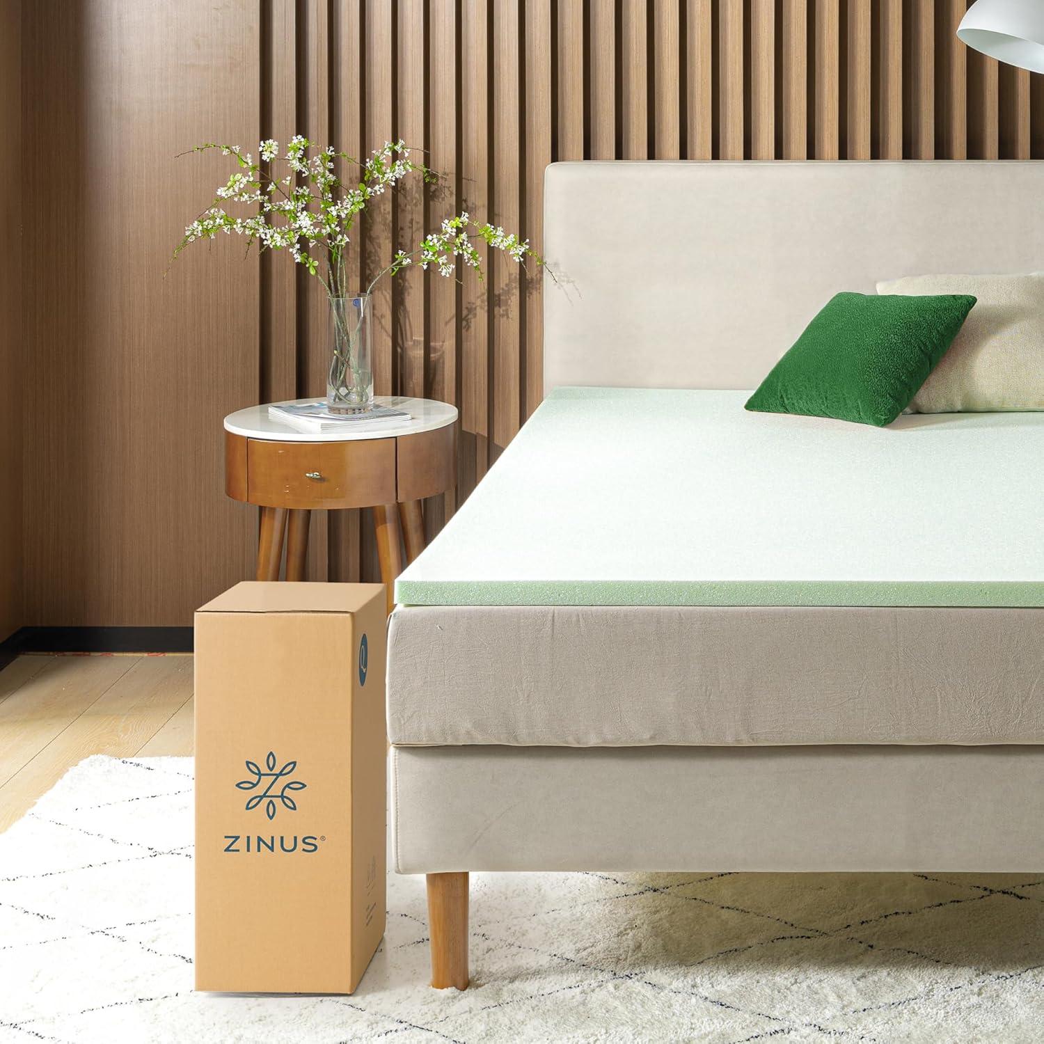 Green Tea Infused Memory Foam Mattress Topper, Full Size