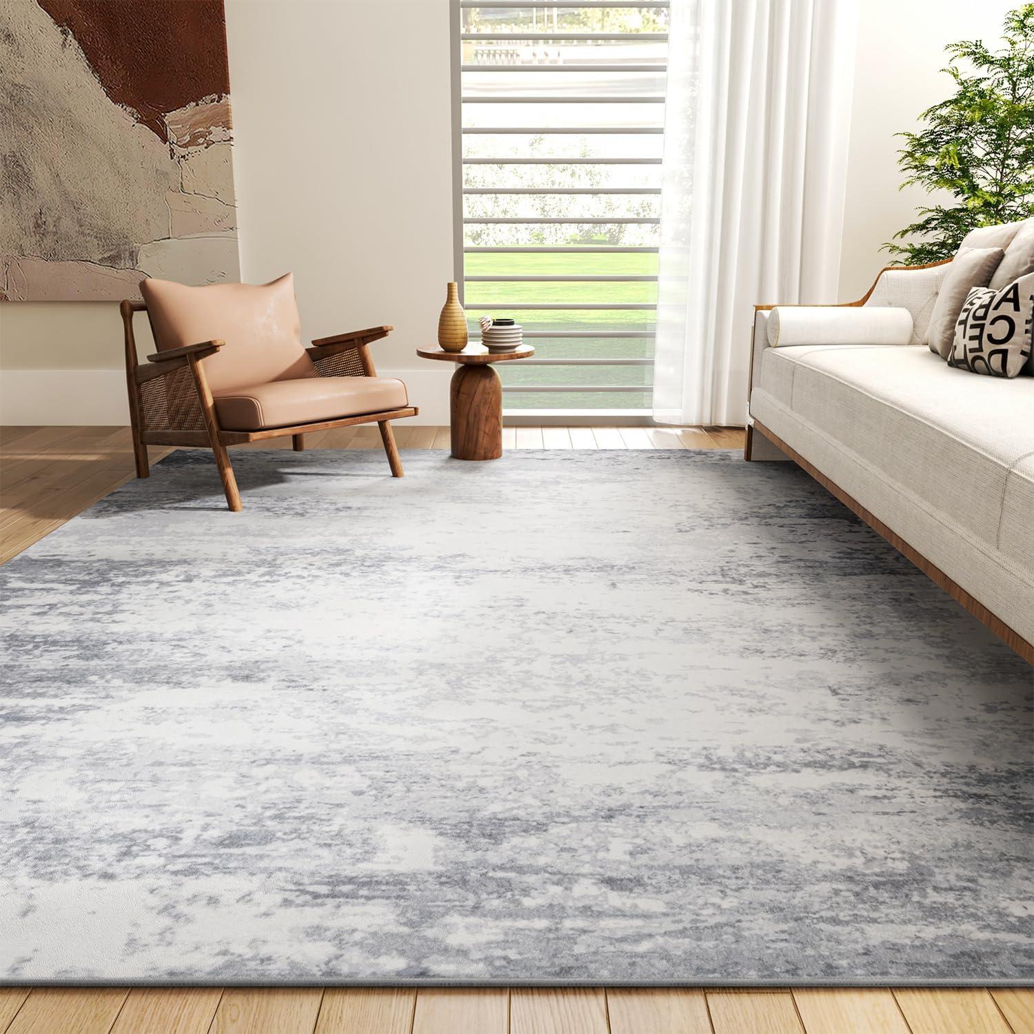 HOMERRY Foldable Area Rug 5' x 7' Washable Modern Abstract Gradient Rug Anti-Slip Backing Rugs for Living Room, Gray