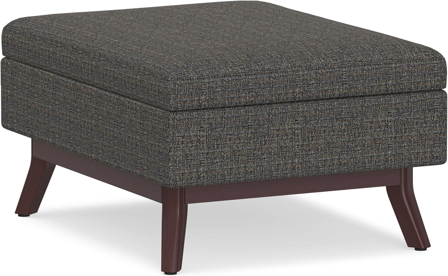Simpli Home Owen 34"W Upholstered Coffee Table Storage Ottoman with Lift Top and Solid Wood Legs