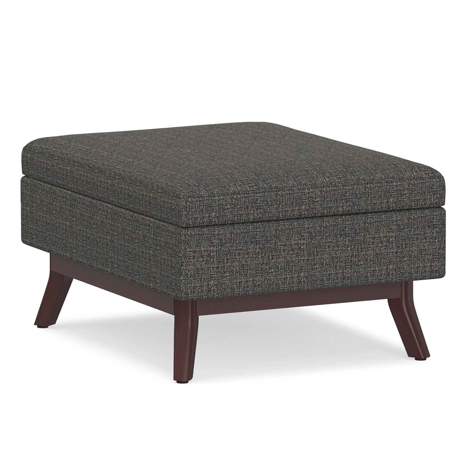 Simpli Home Owen 34"W Upholstered Coffee Table Storage Ottoman with Lift Top and Solid Wood Legs