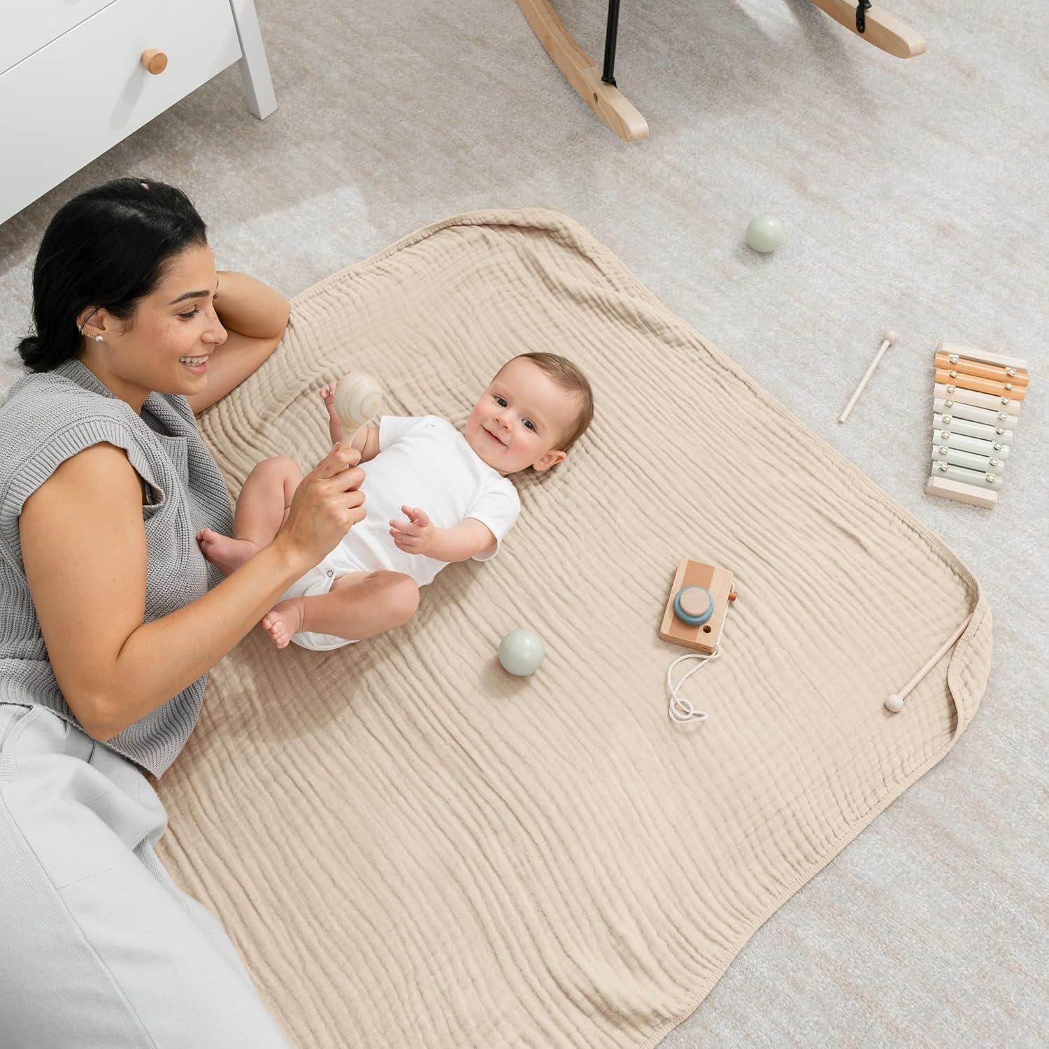 Large Sand Organic Muslin Cotton Baby Blanket